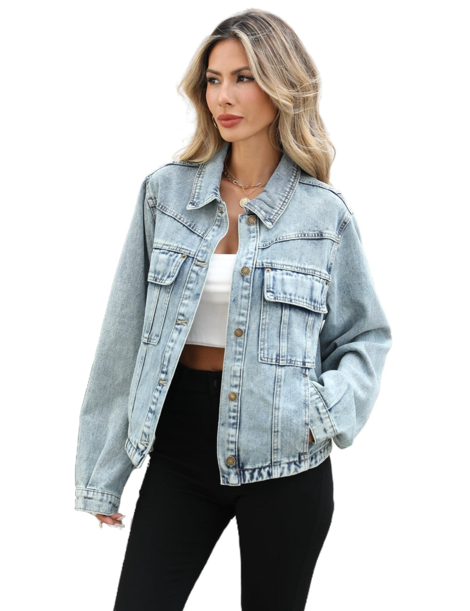 Unilexi Womens Basic Long Sleeve Denim Jackets Trendy Button Down Jean Jacket Casual Trucker Jackets With Pockets