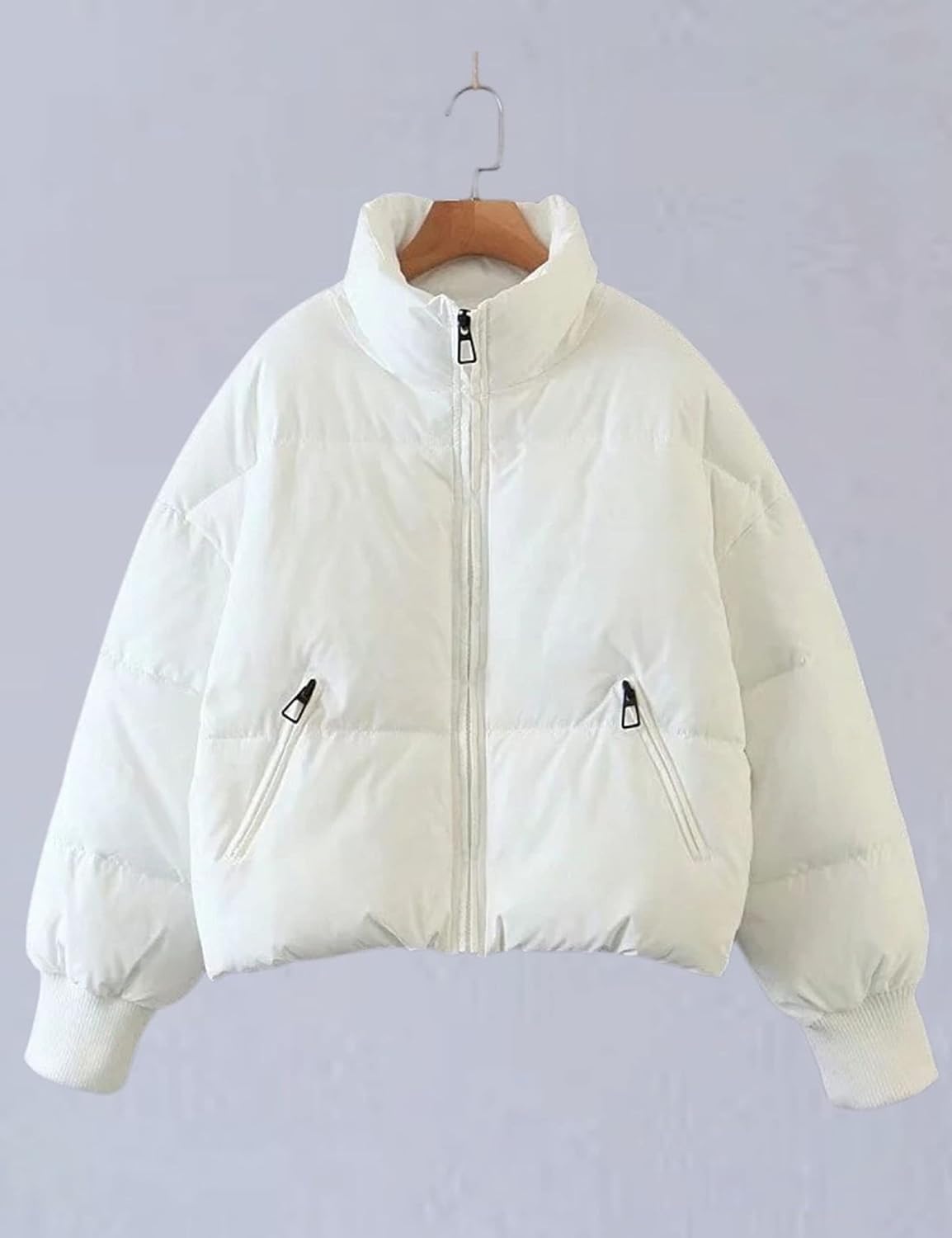 Unilexi Womens Casual Cropped Puffer Jackets Oversized Padded Stand Collar Winter Coats