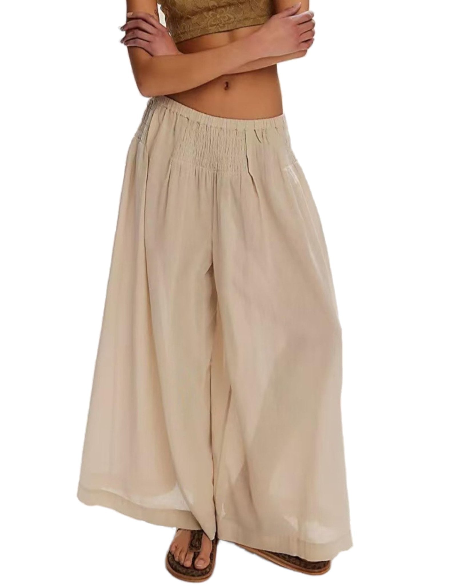 Unilexi Womens Casual Elastic Waist Wide Leg Palazzo Pants Low-Rise Flowy Beach Dress Pants