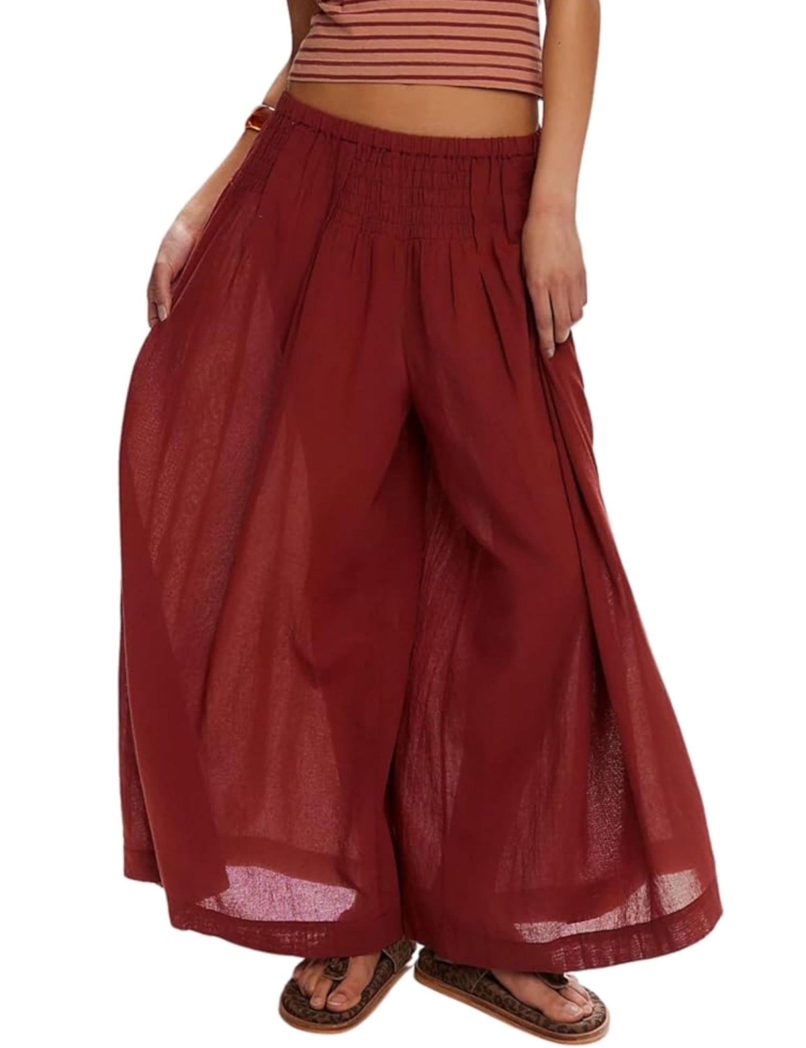 Unilexi Womens Casual Elastic Waist Wide Leg Palazzo Pants Low-Rise Flowy Beach Dress Pants