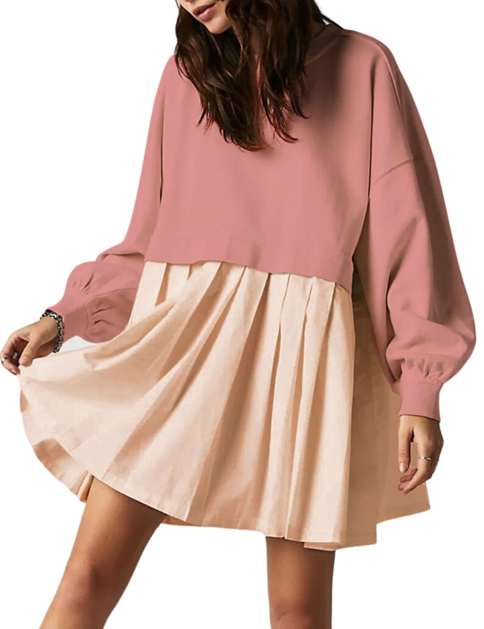 Unilexi Womens Crew Neck Pullover Sweatshirts Dress Oversized Long Sleeve Mini Dress