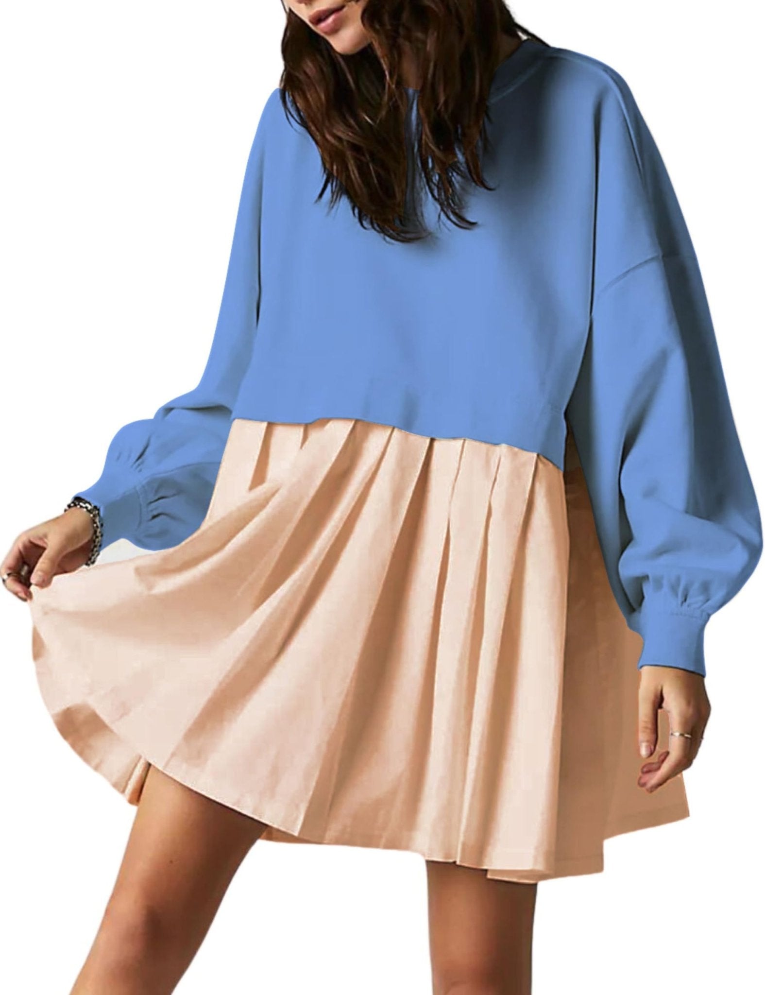 Unilexi Womens Crew Neck Pullover Sweatshirts Dress Oversized Long Sleeve Mini Dress