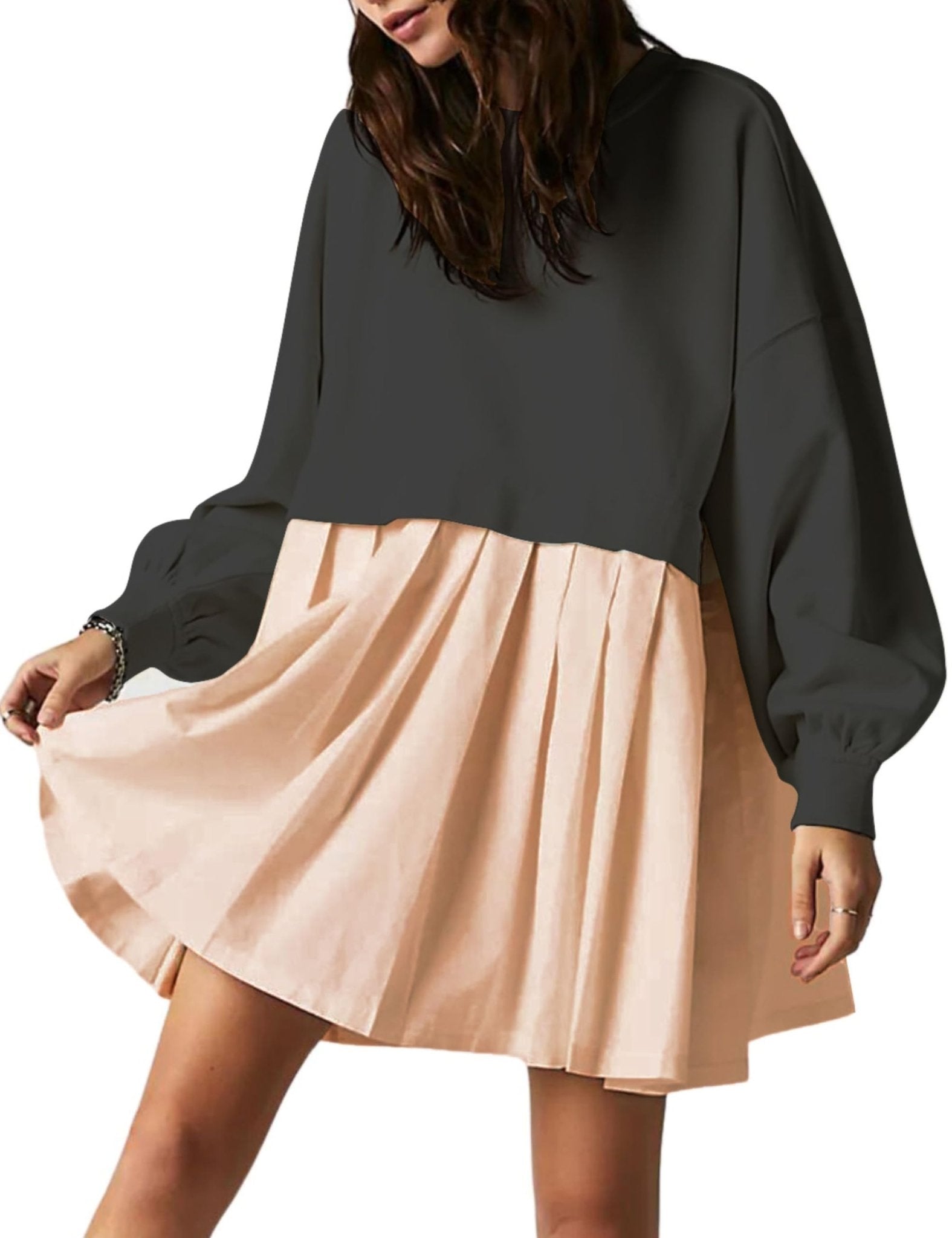 Unilexi Womens Crew Neck Pullover Sweatshirts Dress Oversized Long Sleeve Mini Dress