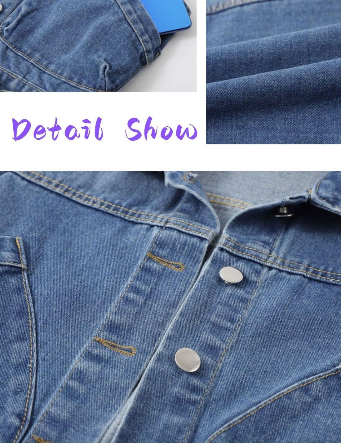 Unilexi Womens Crop Denim Vest Lapel Collar Lace Up Short Jean Gilet with Pockets