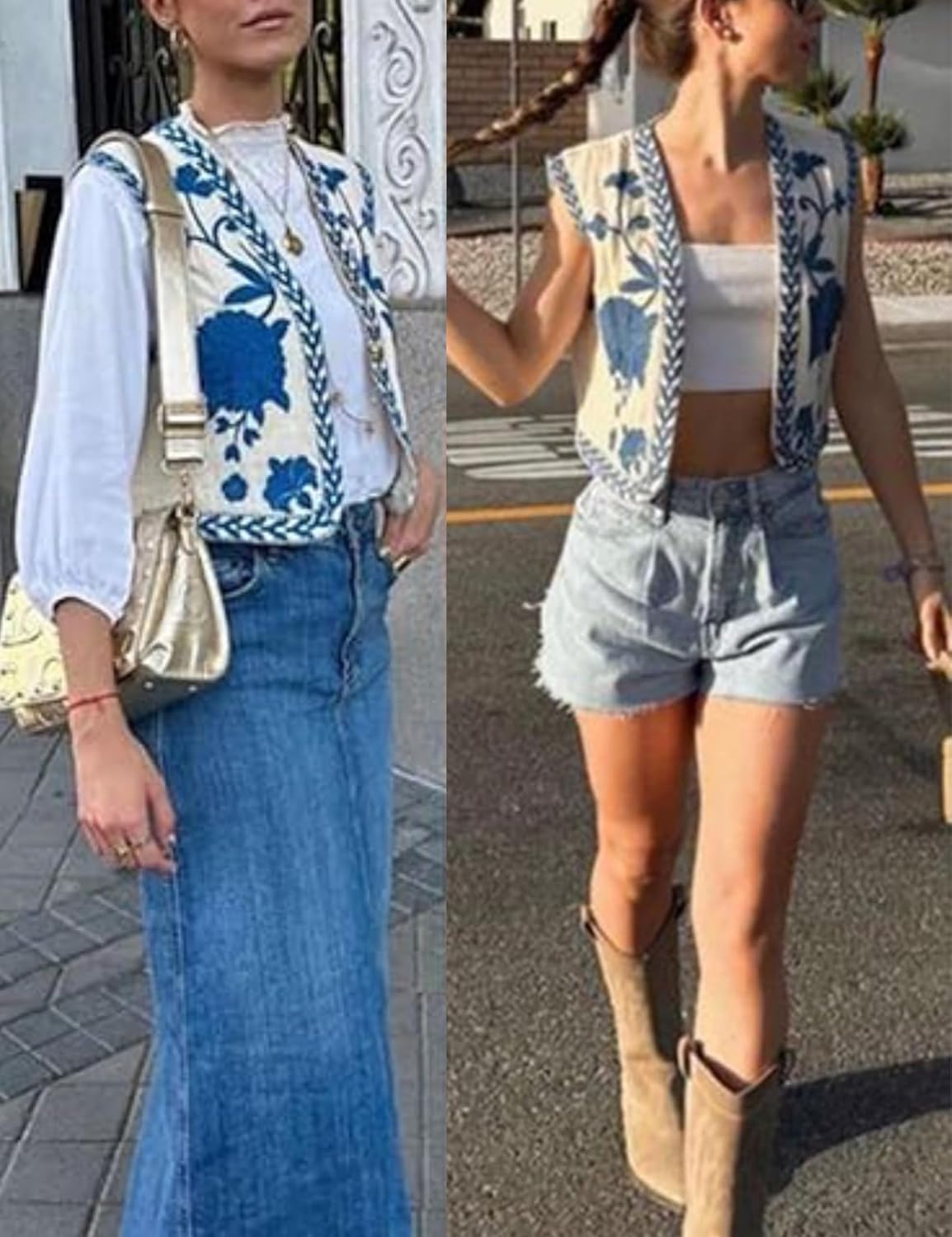 Unilexi Women's Embroidered Vest Outerwear Vintage Floral Cropped Waistcoat Casual Open Sleeveless Boho Cardigan