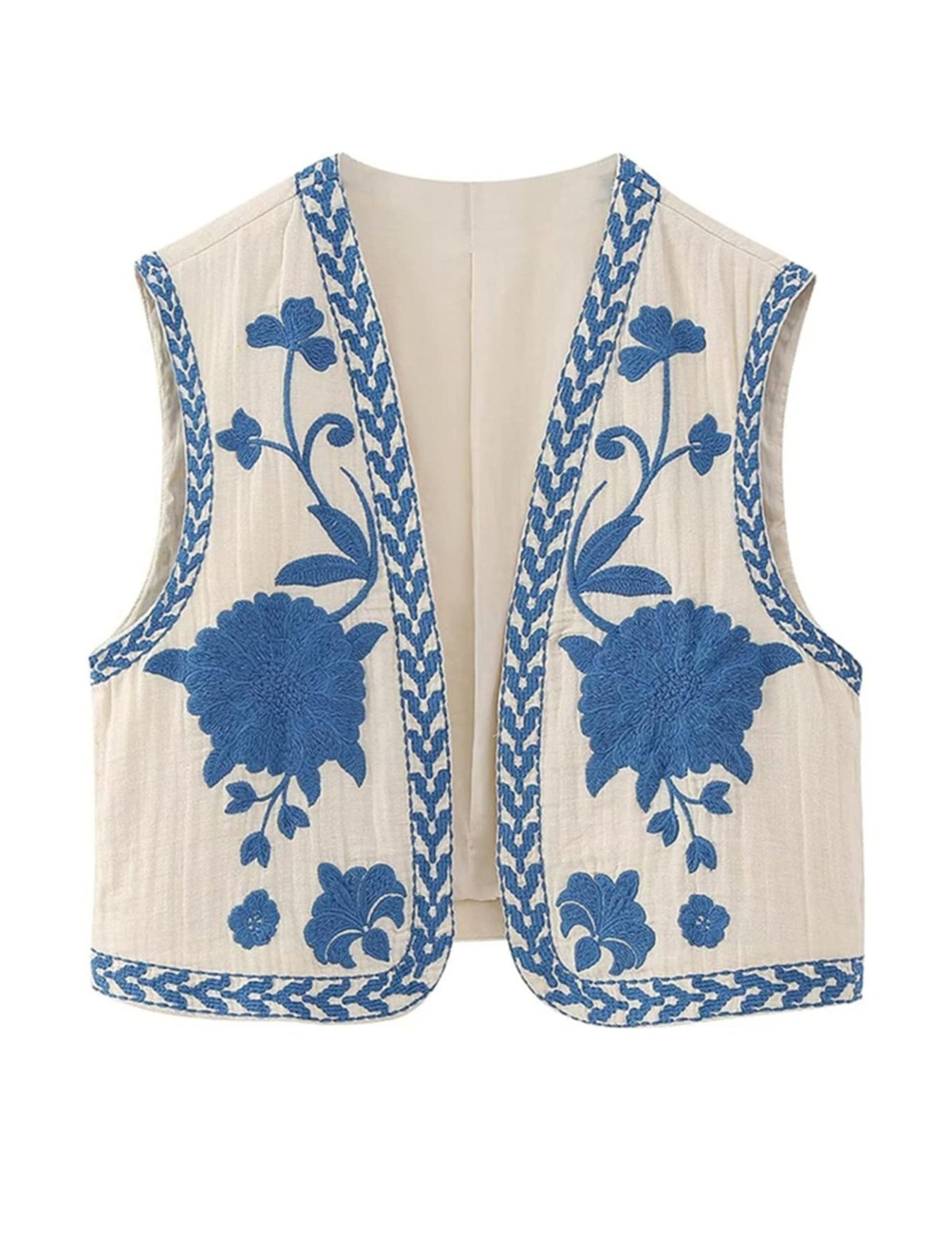 Unilexi Women's Embroidered Vest Outerwear Vintage Floral Cropped Waistcoat Casual Open Sleeveless Boho Cardigan