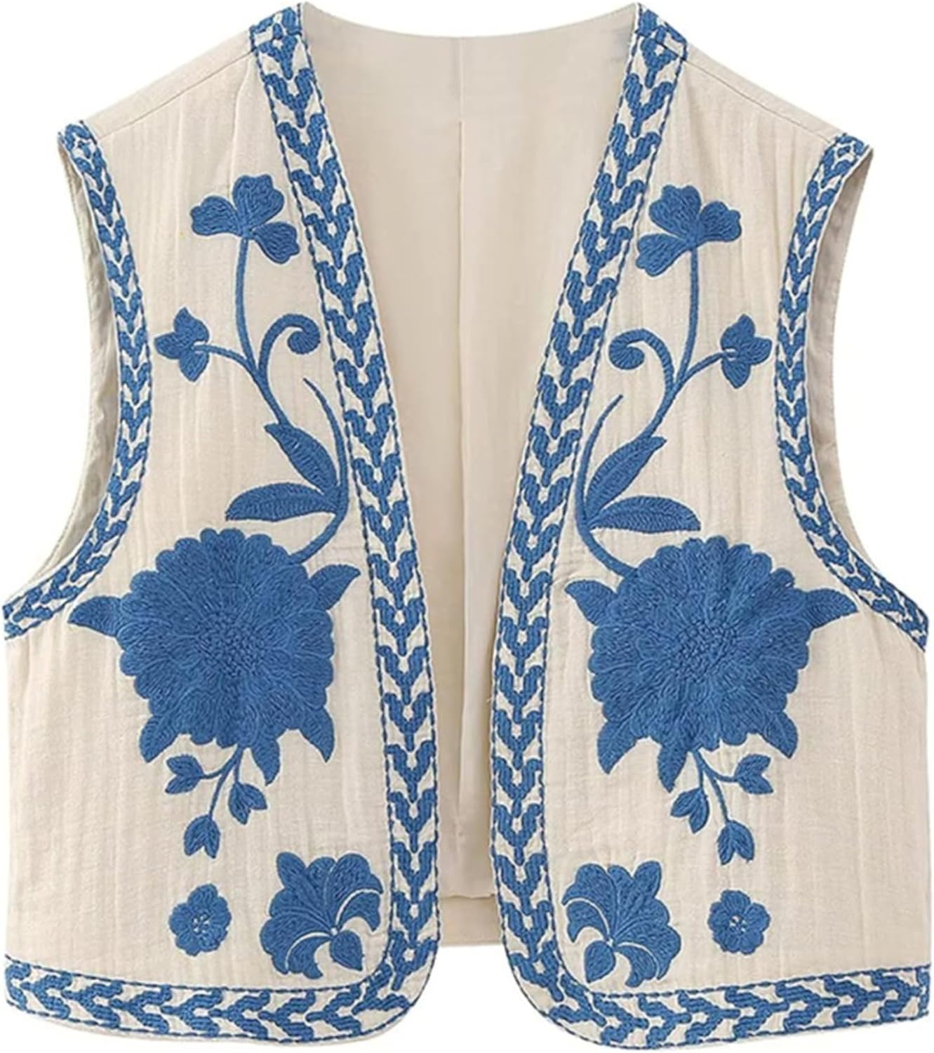 Unilexi Women's Embroidered Vest Outerwear Vintage Floral Cropped Waistcoat Casual Open Sleeveless Boho Cardigan