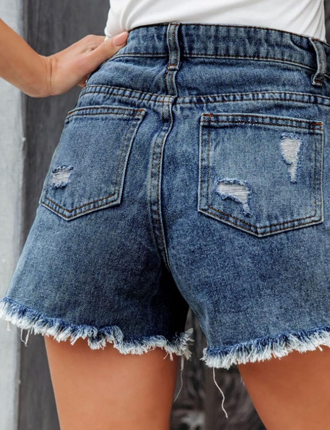 Unilexi Womens Fashion Ripped Fringe Jeans Shorts High Waisted Sequins Distressed Frayed Denim Shorts
