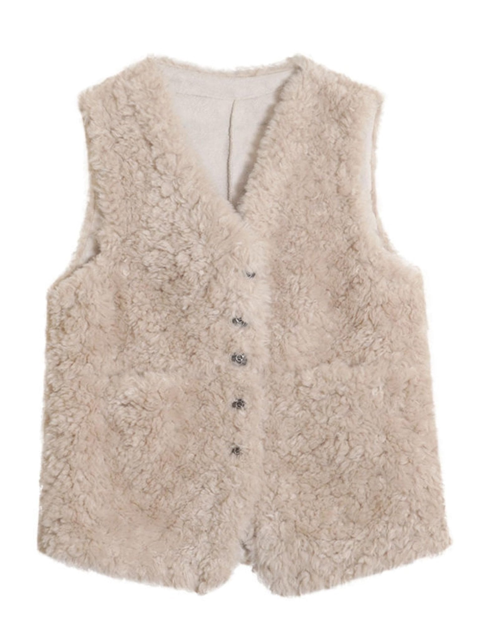 Unilexi Womens Fashion V-Neck Lambswool Vest Loose Wild Button Waistcoat Winter Sleeveless Jacket with Pockets