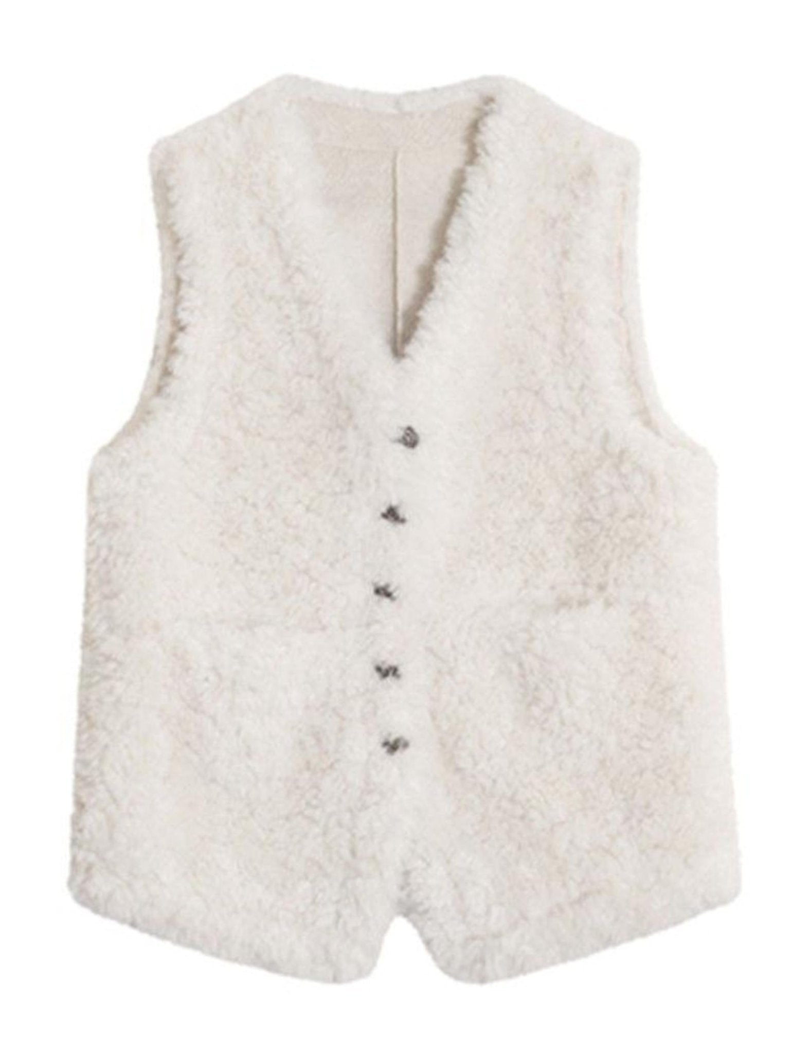 Unilexi Womens Fashion V-Neck Lambswool Vest Loose Wild Button Waistcoat Winter Sleeveless Jacket with Pockets