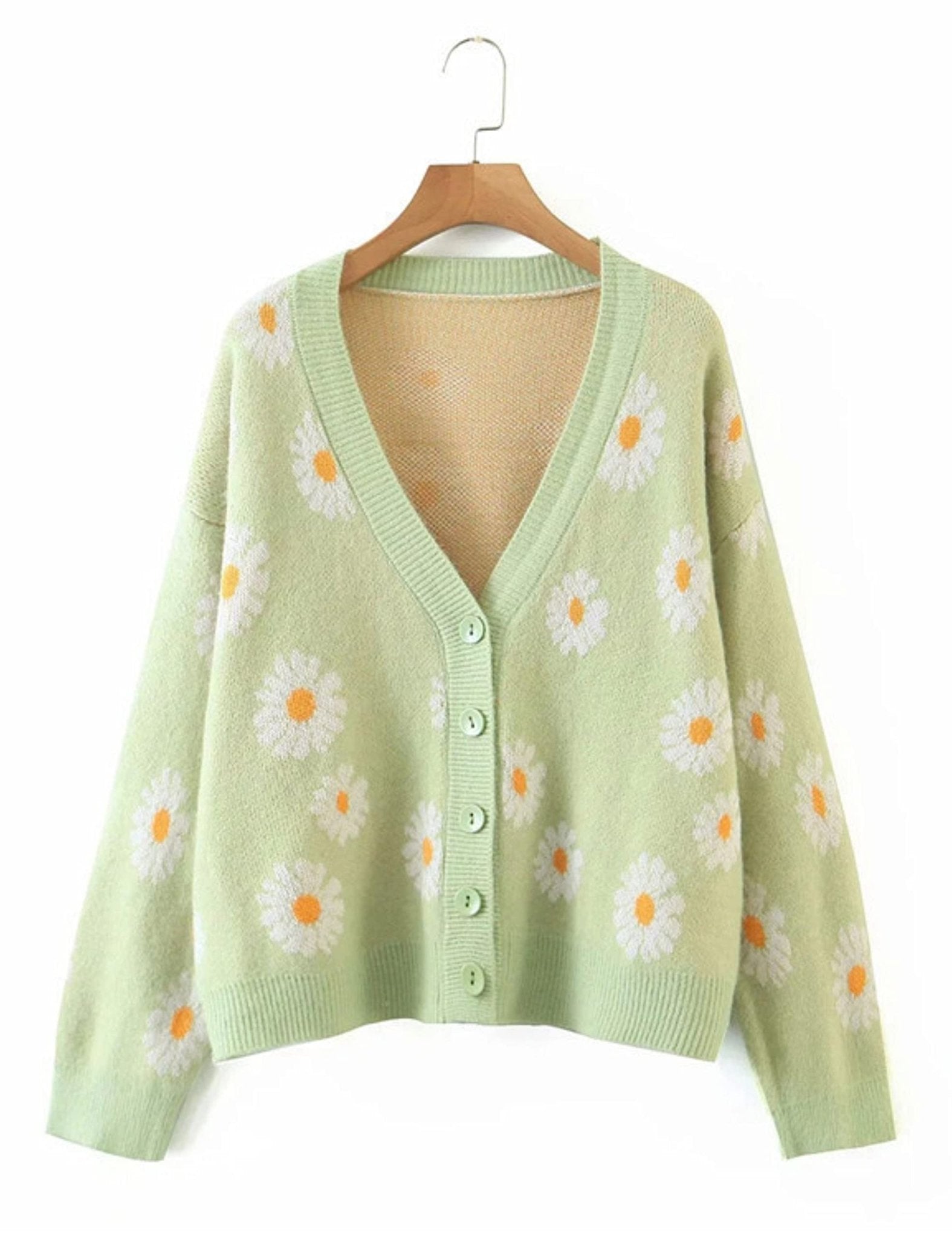 Unilexi Women's Floral Print Sweater V Neck Button Down Knitted Cardigan Long Sleeve Daisy Outerwear Coat