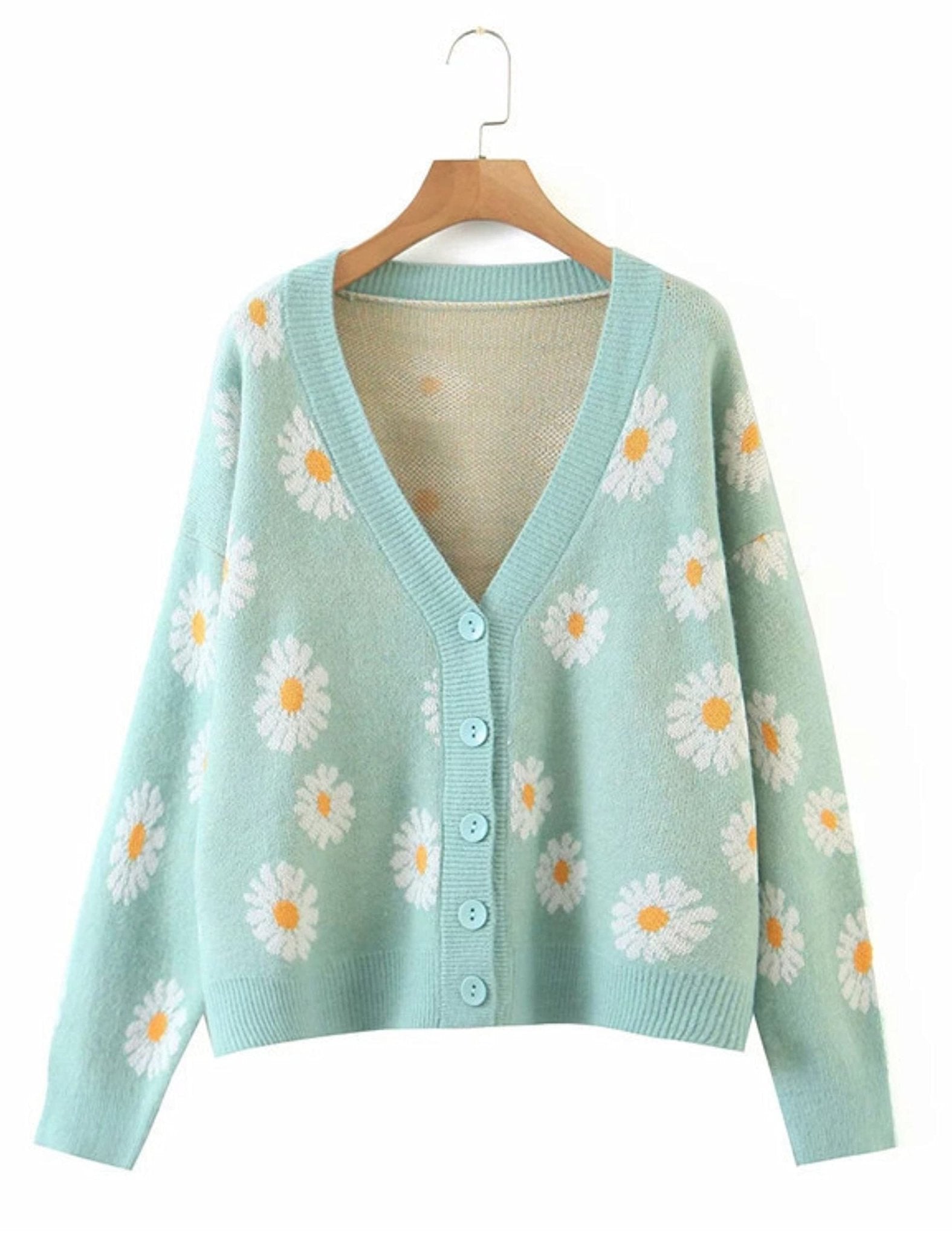 Unilexi Women's Floral Print Sweater V Neck Button Down Knitted Cardigan Long Sleeve Daisy Outerwear Coat