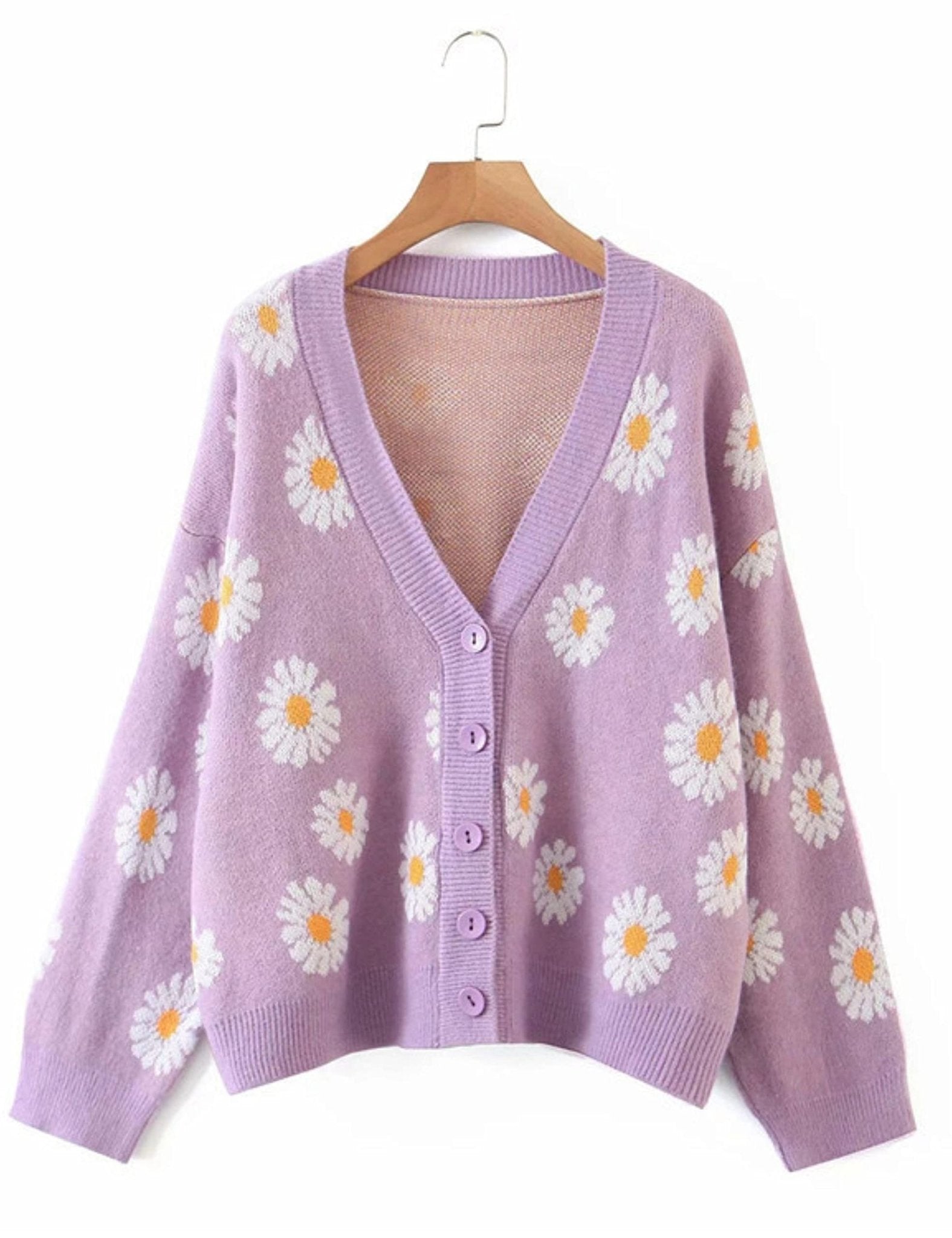 Unilexi Women's Floral Print Sweater V Neck Button Down Knitted Cardigan Long Sleeve Daisy Outerwear Coat