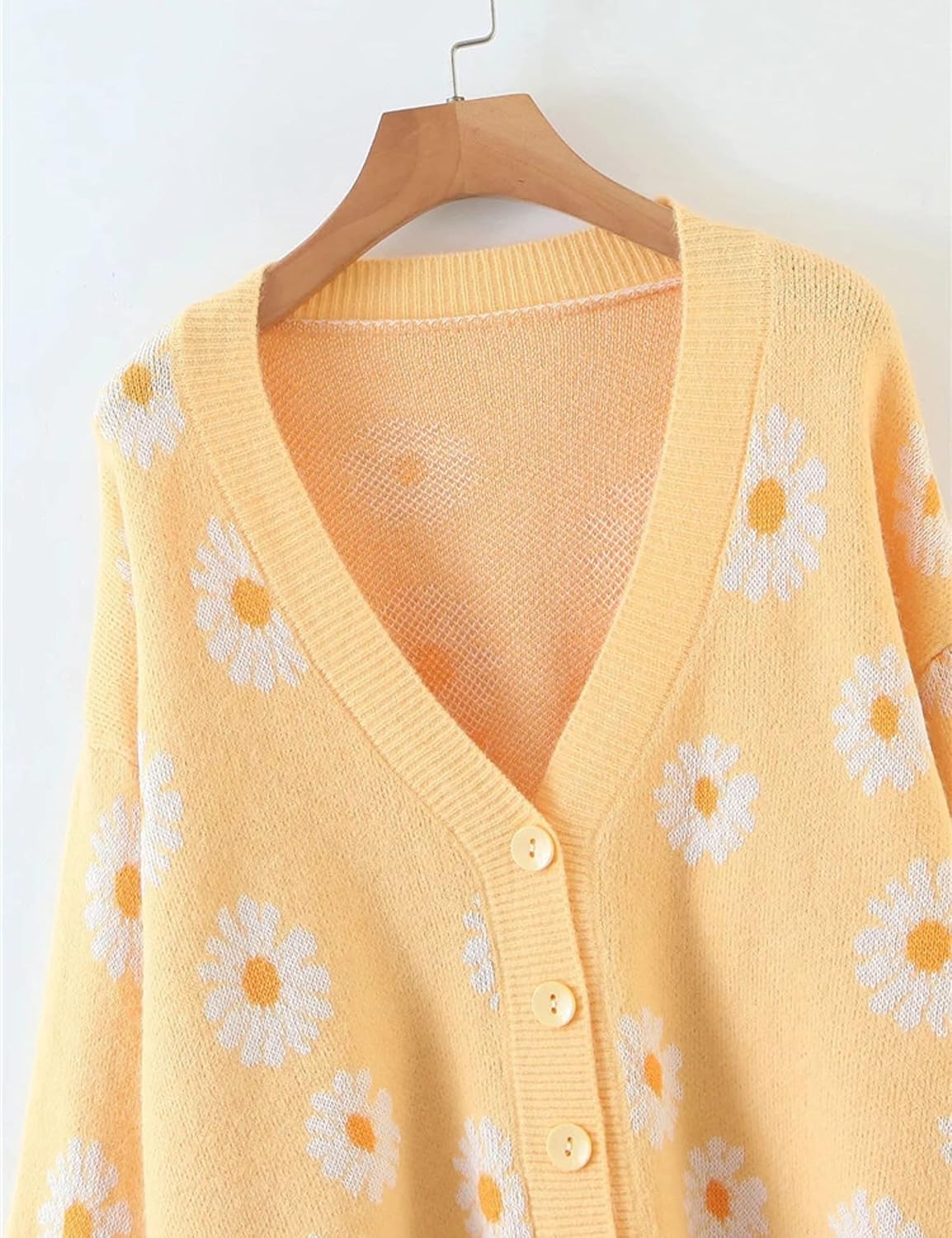 Unilexi Women's Floral Print Sweater V Neck Button Down Knitted Cardigan Long Sleeve Daisy Outerwear Coat