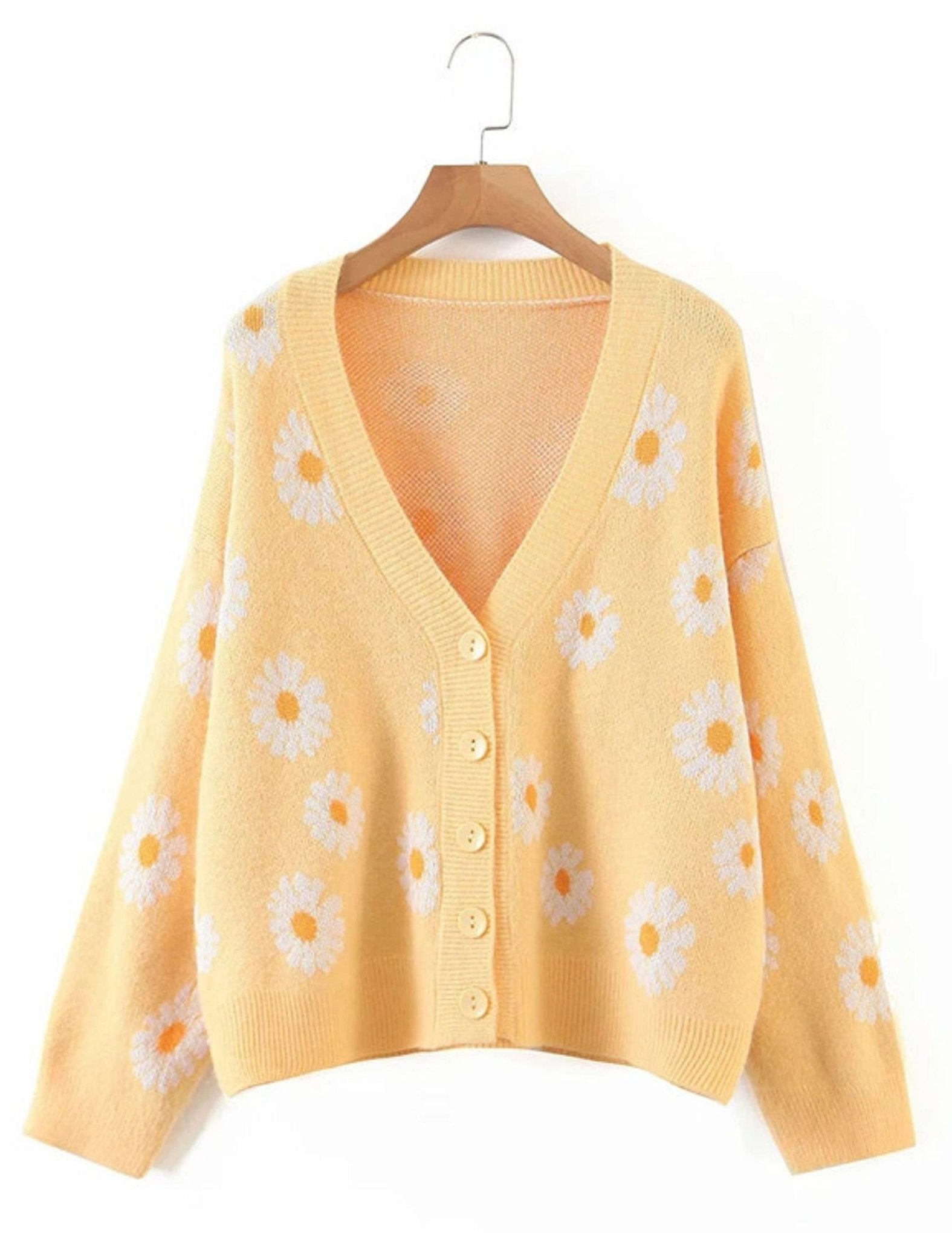 Unilexi Women's Floral Print Sweater V Neck Button Down Knitted Cardigan Long Sleeve Daisy Outerwear Coat