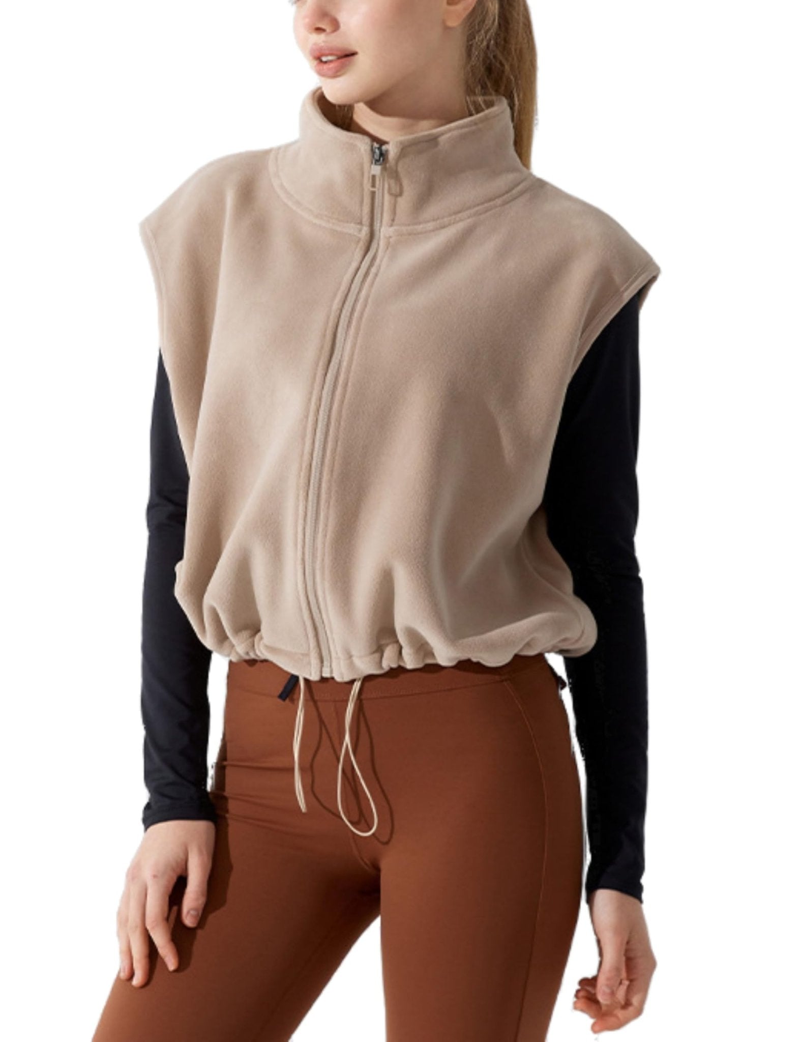 Unilexi Womens Full Zip Fleece Vest Stand Collar Sherpa Crop Sleeveless Coat Zipper Fitness Vest