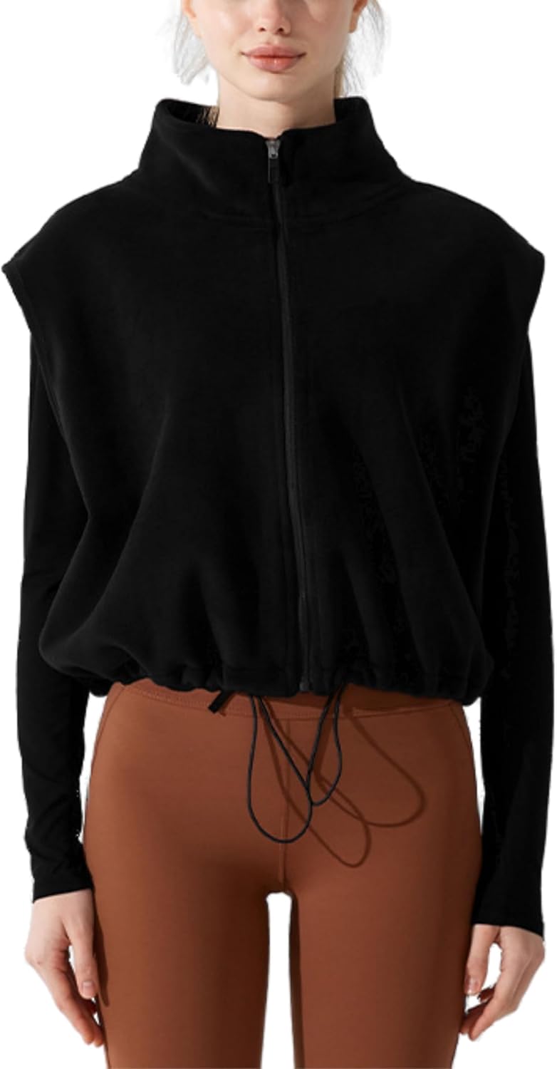 Unilexi Womens Full Zip Fleece Vest Stand Collar Sherpa Crop Sleeveless Coat Zipper Fitness Vest