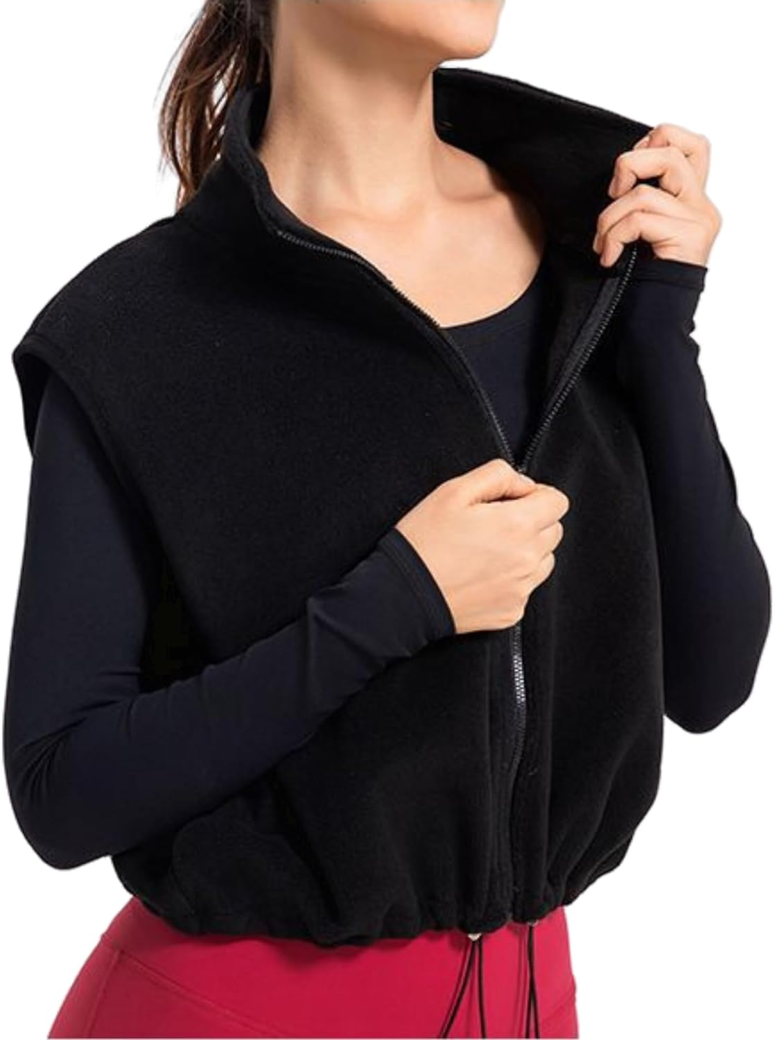 Unilexi Womens Full Zip Fleece Vest Stand Collar Sherpa Crop Sleeveless Coat Zipper Fitness Vest