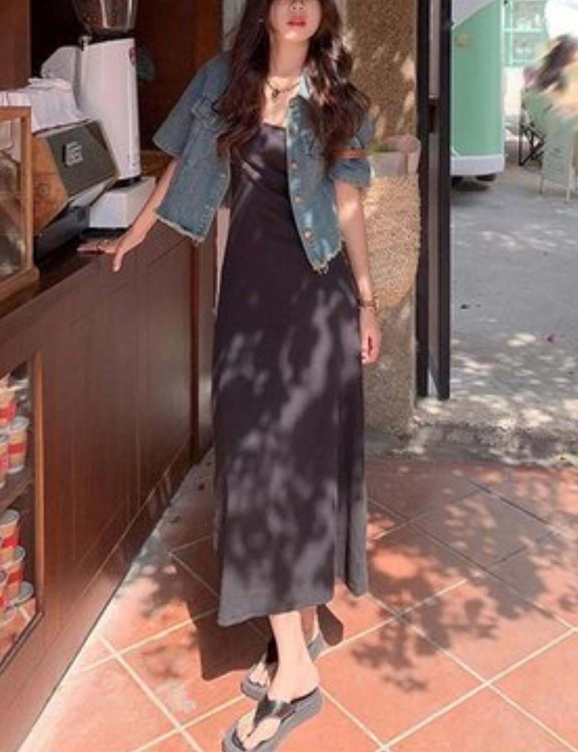 Unilexi Womens Loose and Versatile High Waist Cropped Denim Jacket Short Sleeve Distressed Frayed Fashion Overcoat