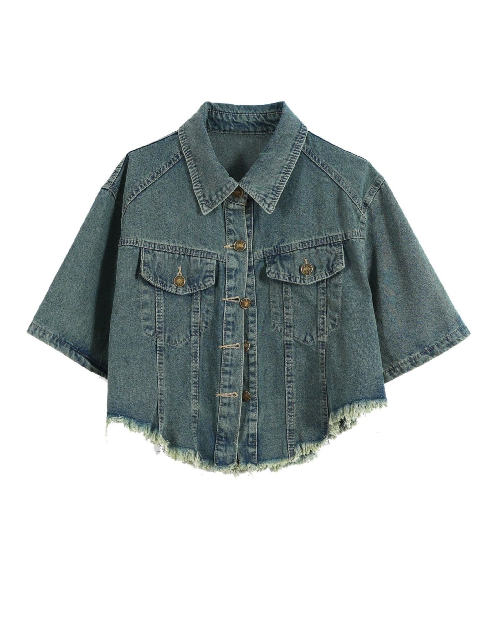 Unilexi Womens Loose and Versatile High Waist Cropped Denim Jacket Short Sleeve Distressed Frayed Fashion Overcoat