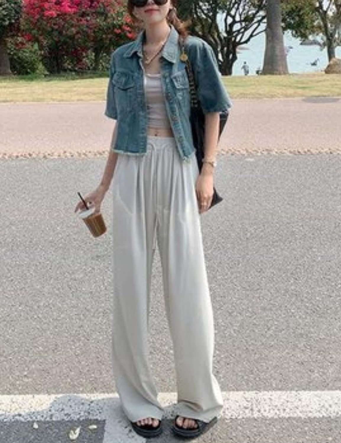 Unilexi Womens Loose and Versatile High Waist Cropped Denim Jacket Short Sleeve Distressed Frayed Fashion Overcoat