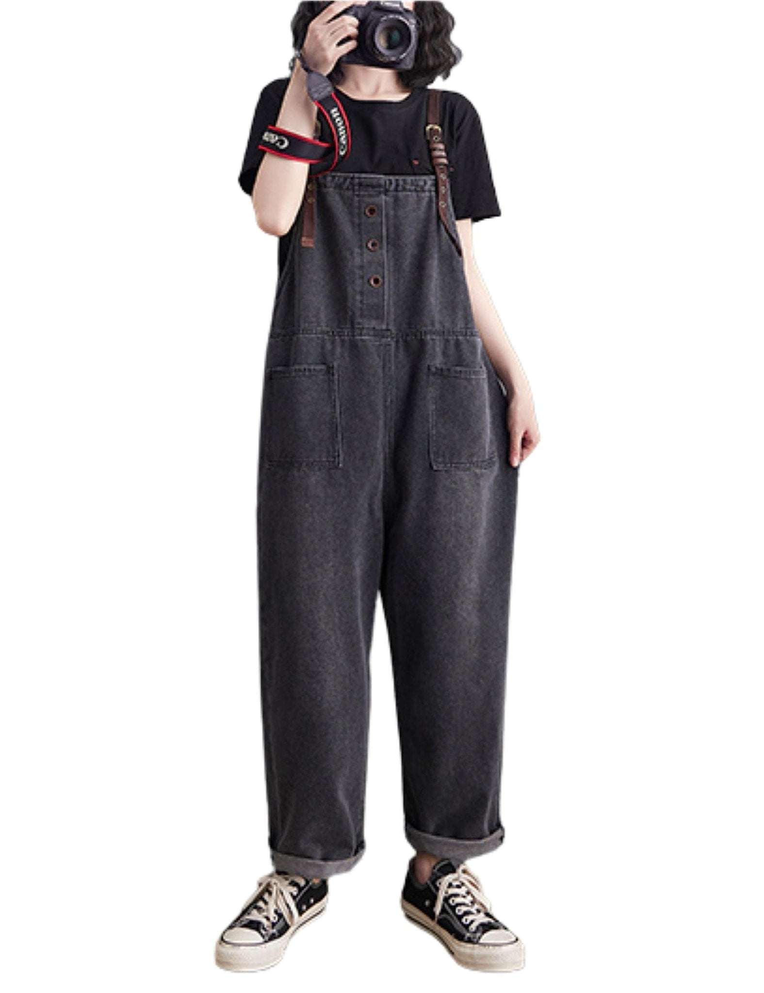 Unilexi Women’s Loose Baggy Adjustable Straps Wide Leg Jean Overalls Bib Pants Casual Cropped Denim Jumpsuit