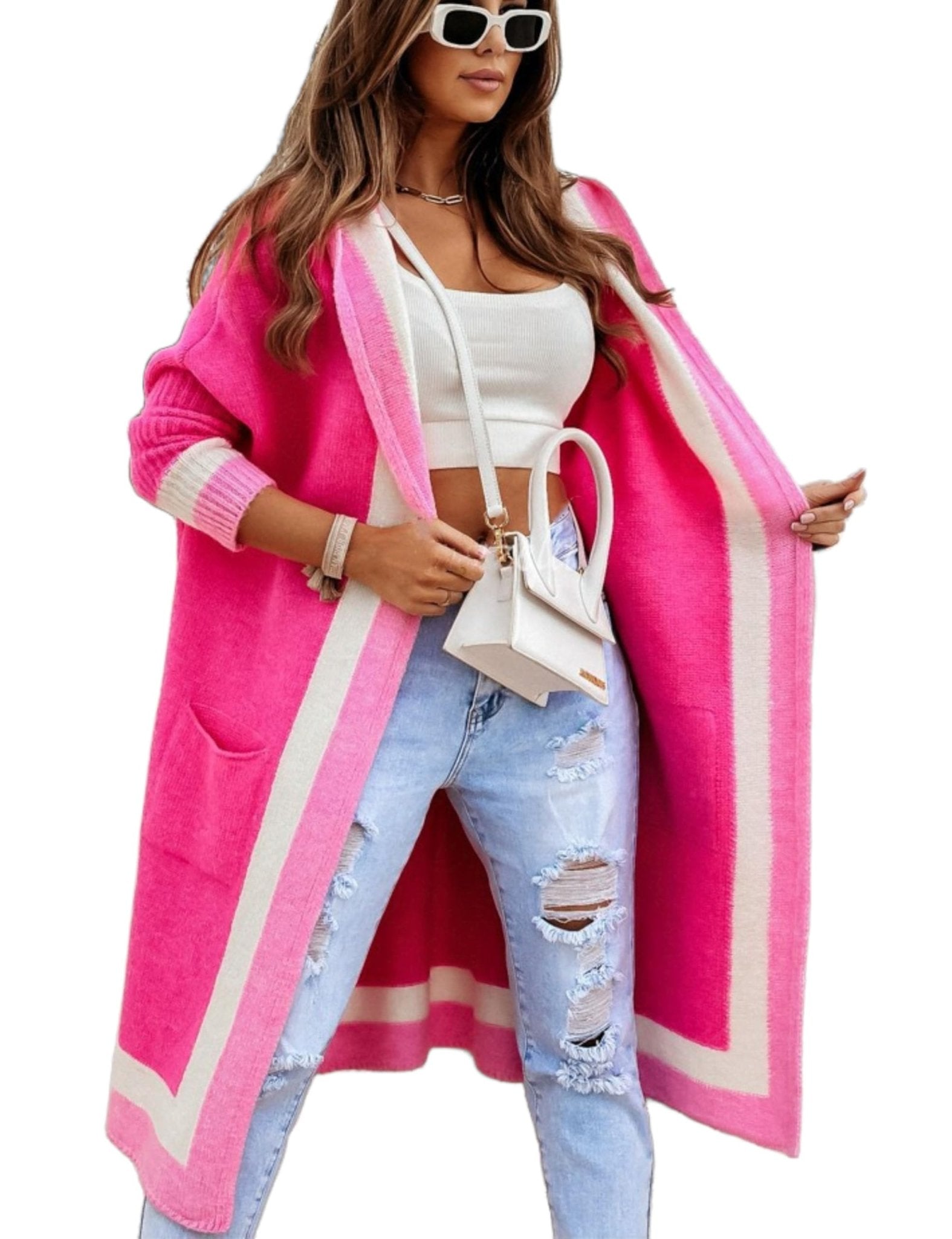 Unilexi Womens Loose Colorful Long Cardigan Sweater Oversized Striped Open Front Hooded with Pockets