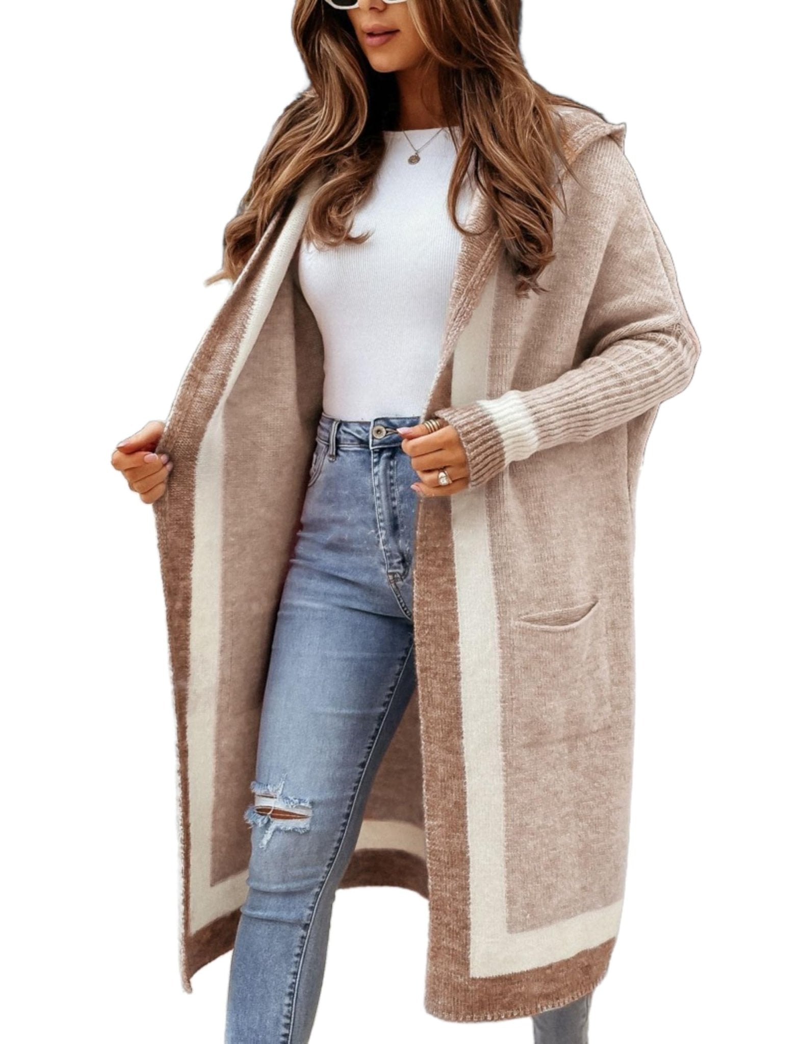 Unilexi Womens Loose Colorful Long Cardigan Sweater Oversized Striped Open Front Hooded with Pockets