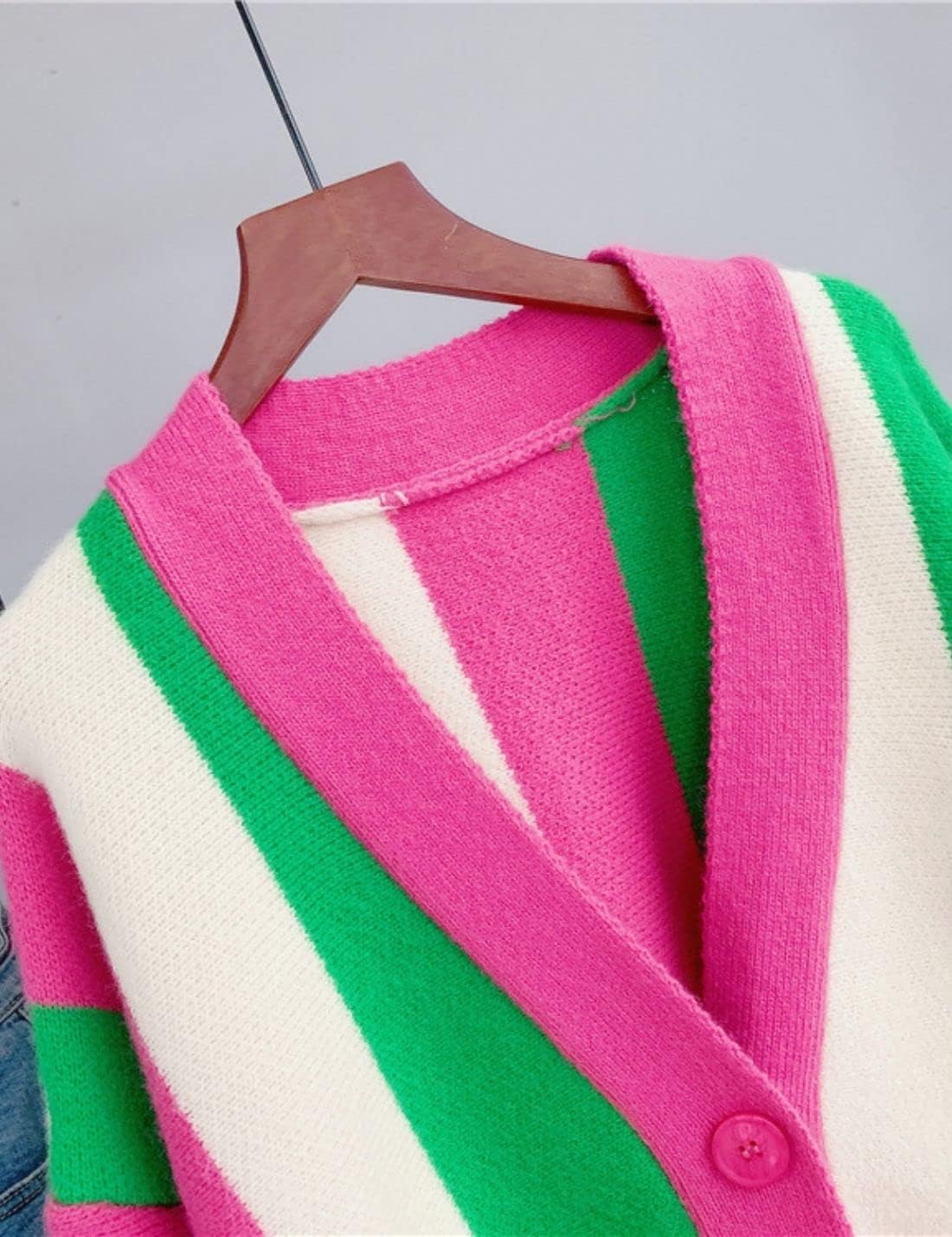Unilexi Womens Loose Long Sleeve Rainbow Striped Cardigans Sweater Boho Color Block Chunky Knitted Tops