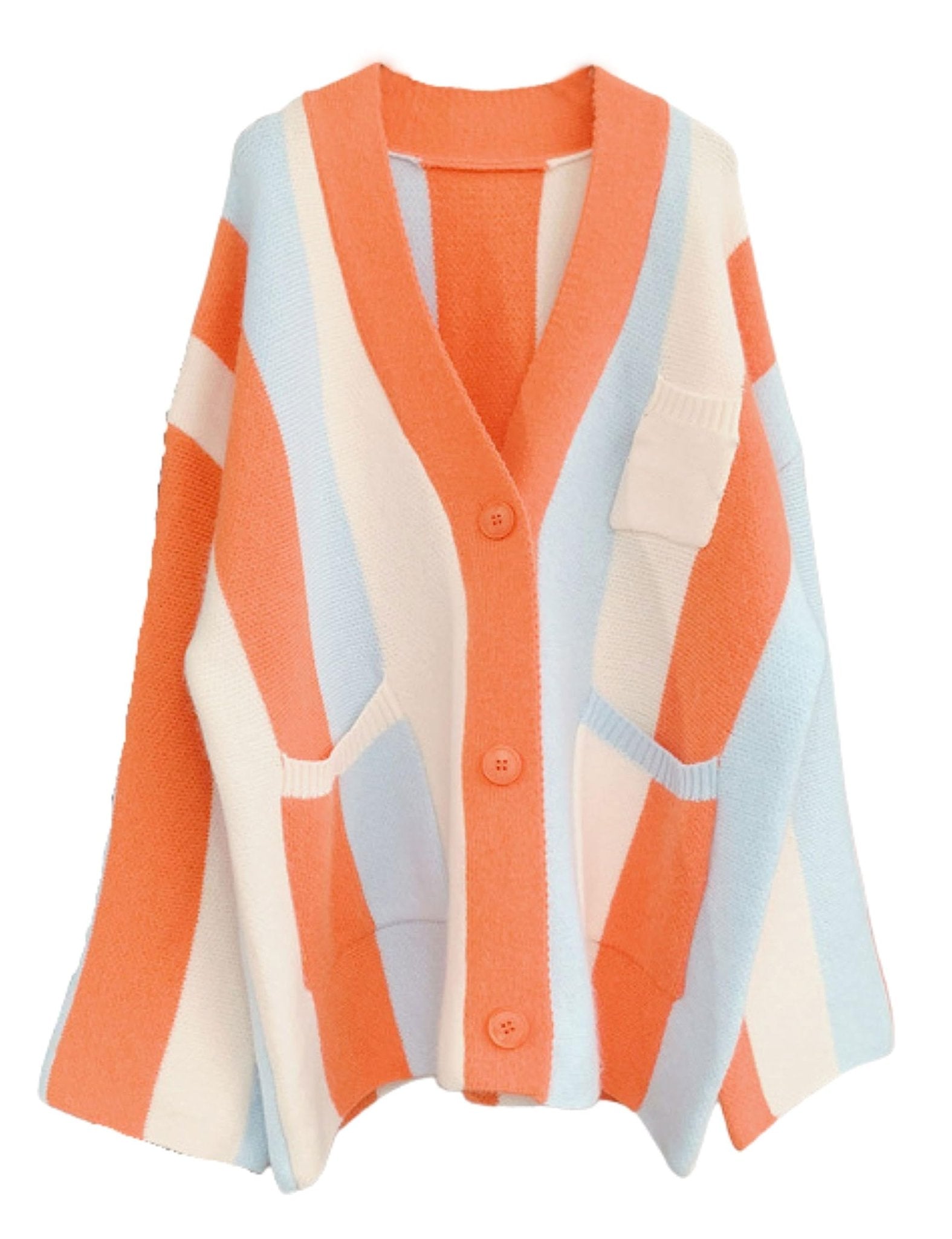 Unilexi Womens Loose Long Sleeve Rainbow Striped Cardigans Sweater Boho Color Block Chunky Knitted Tops