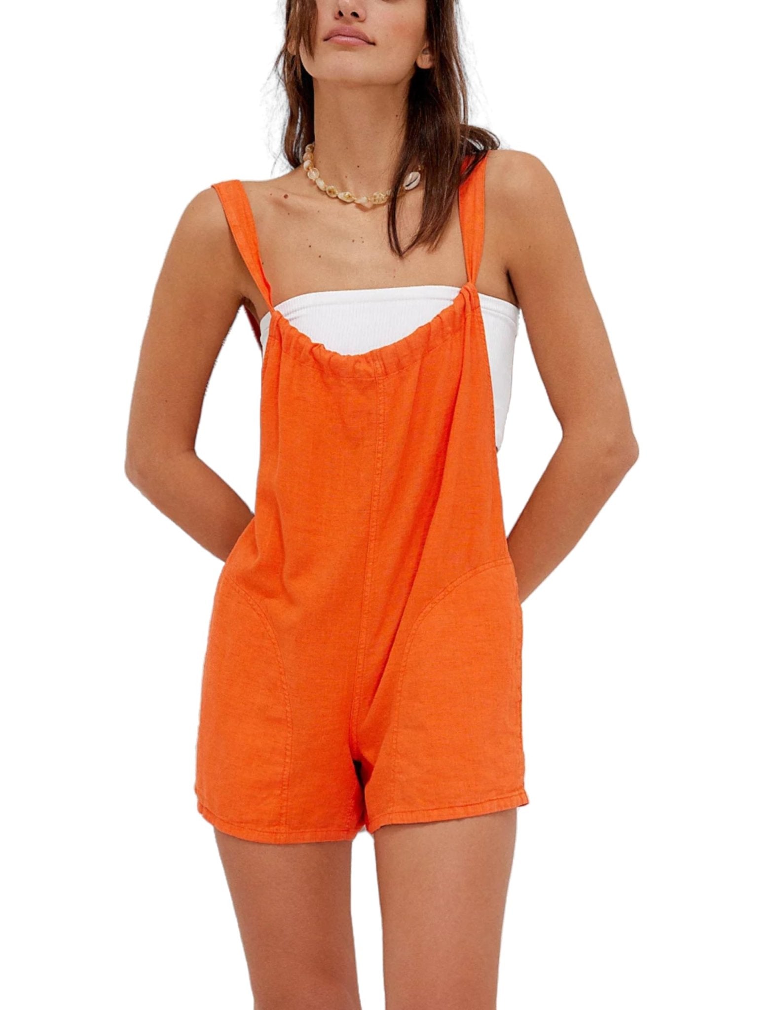 Unilexi Womens Loose Overall Shorts Casual Summer Rompers Sleeveless Adjustable Tie Strap Linen Jumpsuits Shorts With Pockets