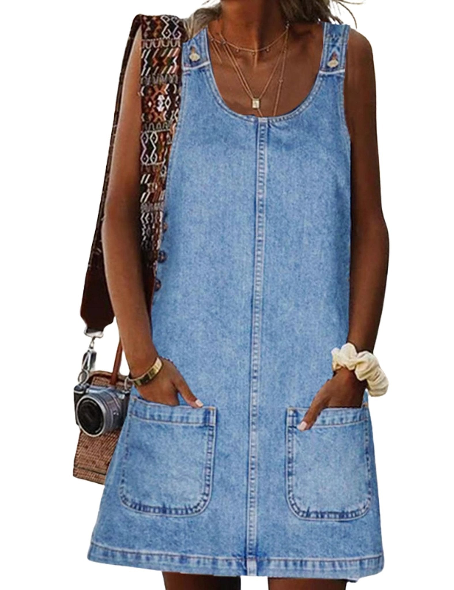 Unilexi Women’s Loose Summer Sexy Denim Skirt Casual Sleeveless Jean Overall Dresses with Pockets