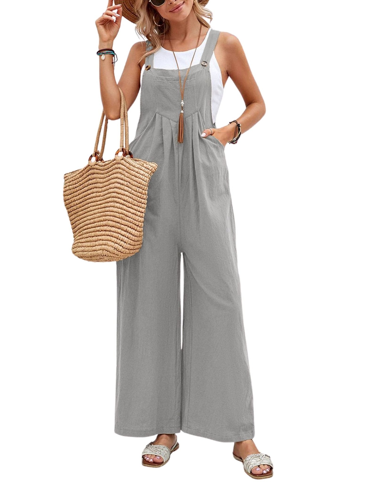 Unilexi Women’s Loose Wide Leg Bib Jumpsuits Button Baggy Overalls with Pockets