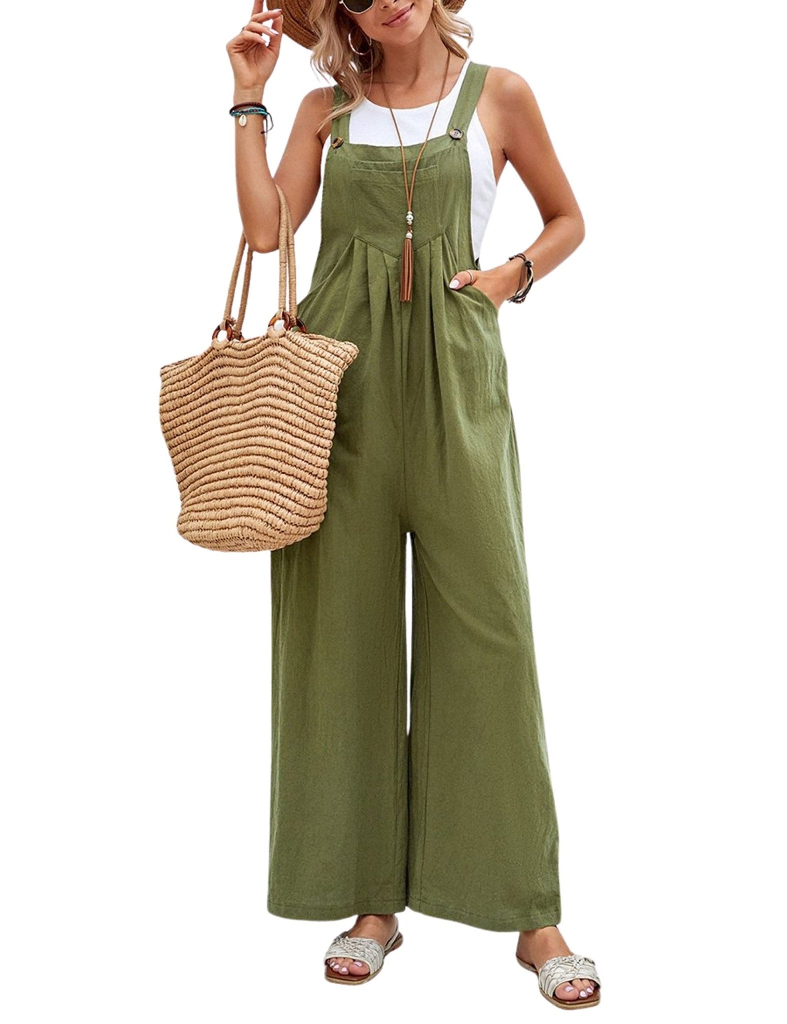 Unilexi Women’s Loose Wide Leg Bib Jumpsuits Button Baggy Overalls with Pockets