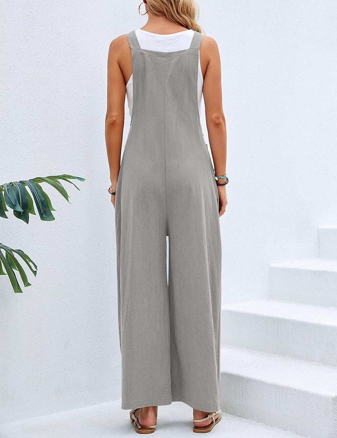 Unilexi Women’s Loose Wide Leg Bib Jumpsuits Button Baggy Overalls with Pockets