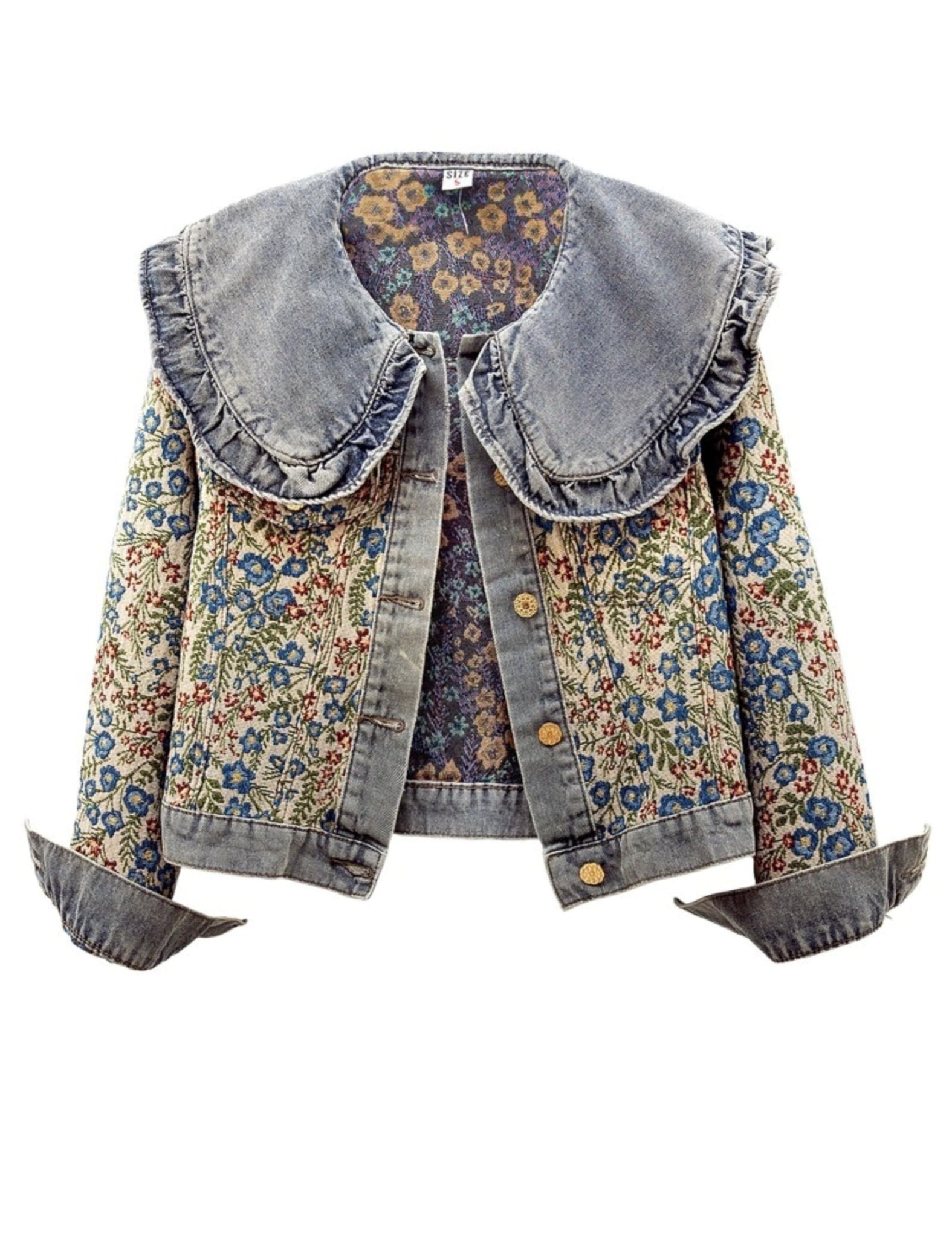 Unilexi Womens Peter pan Collar Embroidered Jean Jackets Long Sleeve Jacquard Versatile Denim Jackets