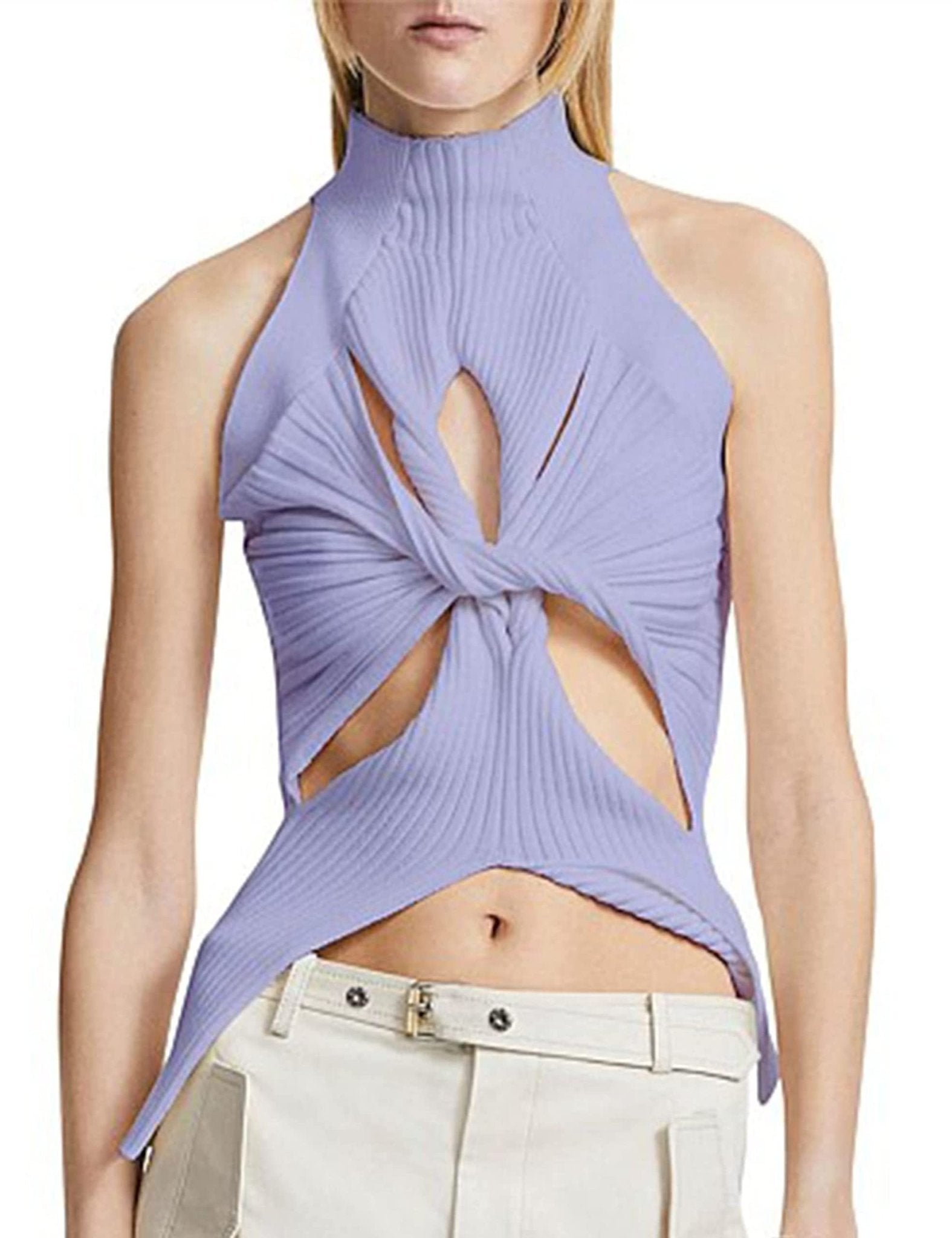 Unilexi Women’s Sleeveless High Neck Cut Out Sweater Vest Sexy Cutout Twist Knot Front Split Knit Tank Tops