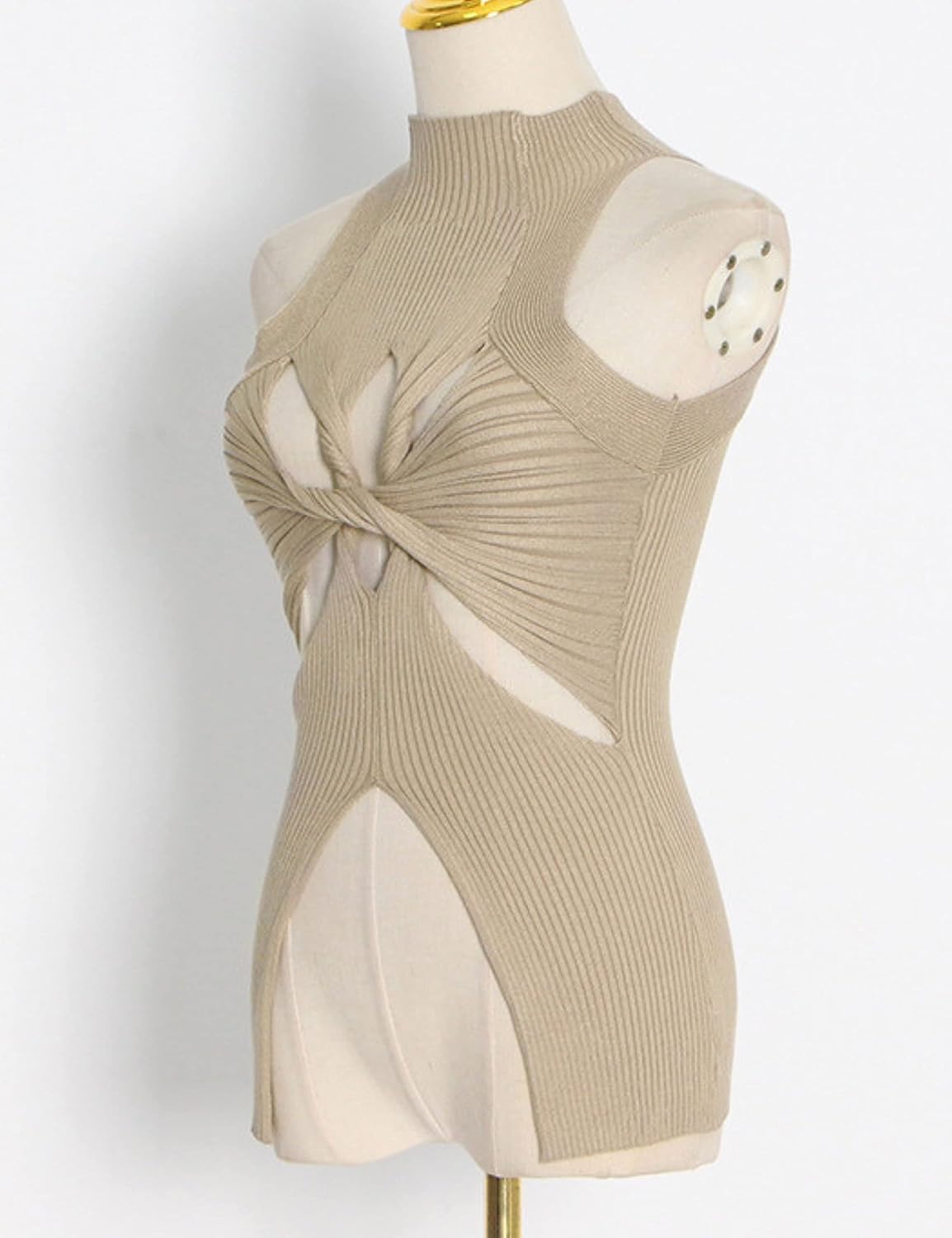 Unilexi Women’s Sleeveless High Neck Cut Out Sweater Vest Sexy Cutout Twist Knot Front Split Knit Tank Tops