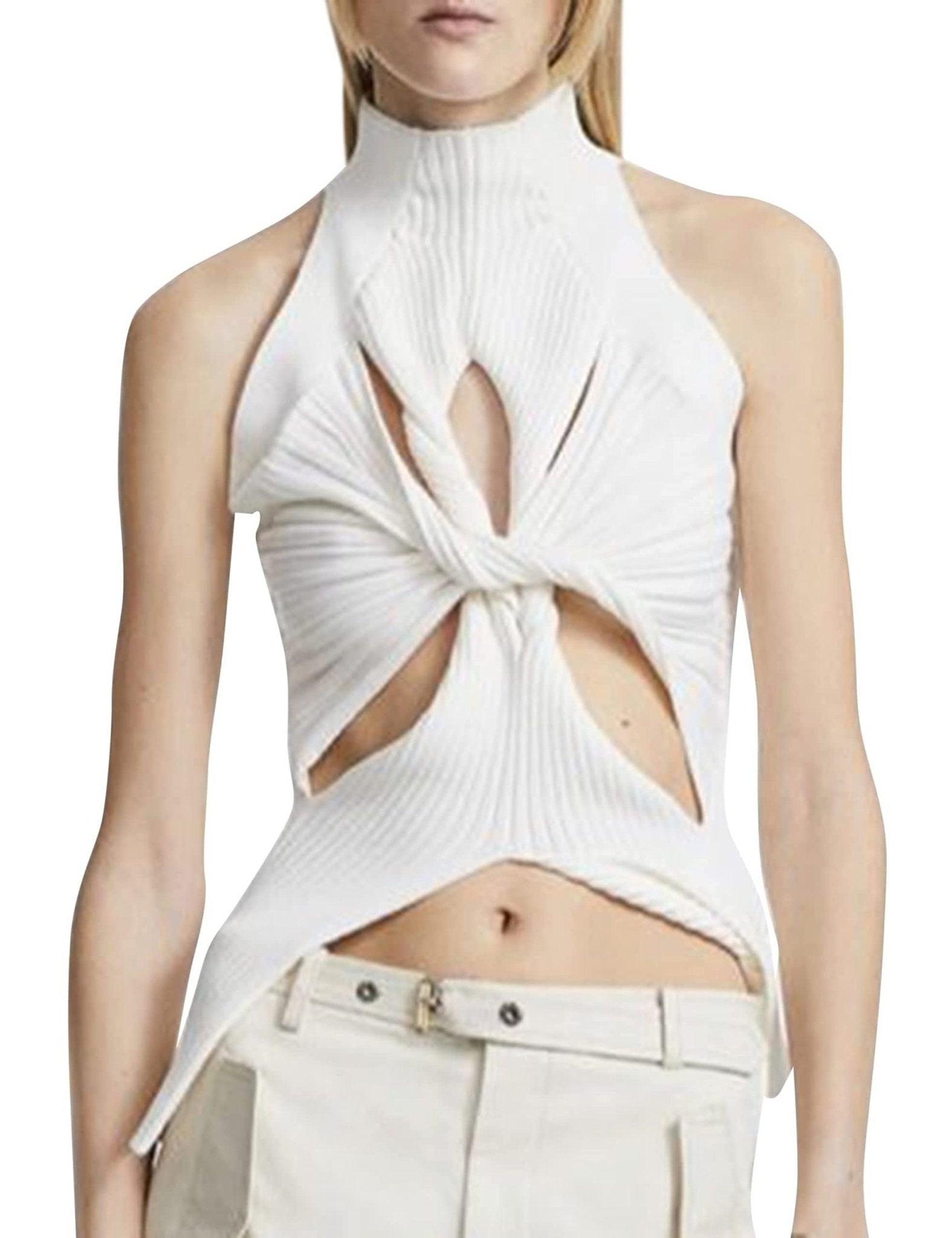 Unilexi Women’s Sleeveless High Neck Cut Out Sweater Vest Sexy Cutout Twist Knot Front Split Knit Tank Tops