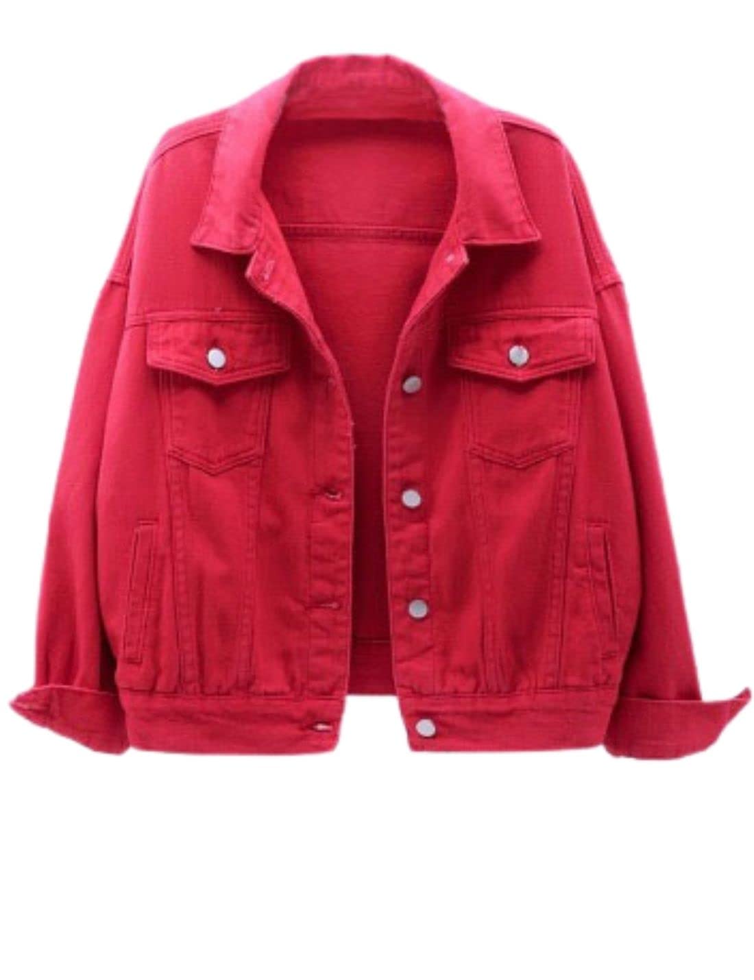 Unilexi Women's Solid Color Denim Jacket Long Sleeve Jean Jacket Casual Coat with Pockets