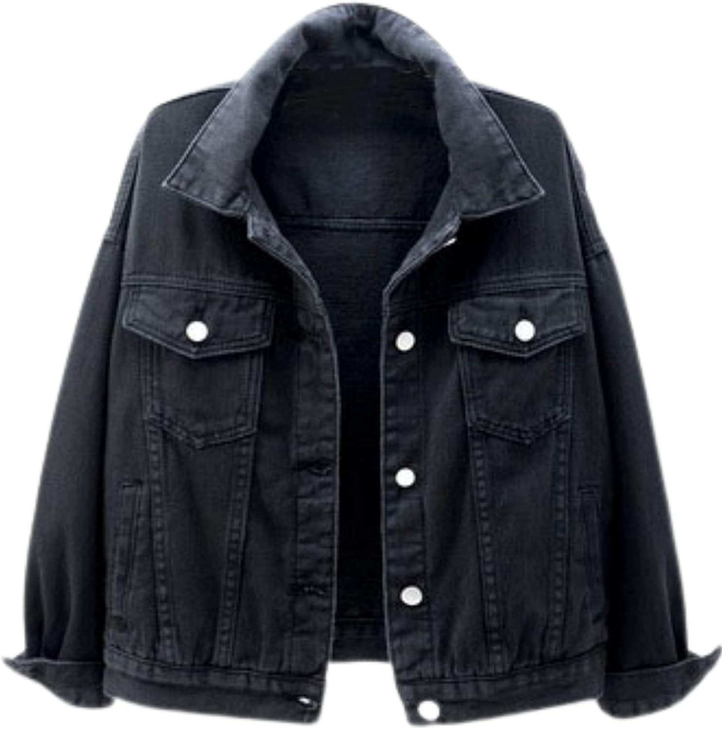 Unilexi Women's Solid Color Denim Jacket Long Sleeve Jean Jacket Casual Coat with Pockets