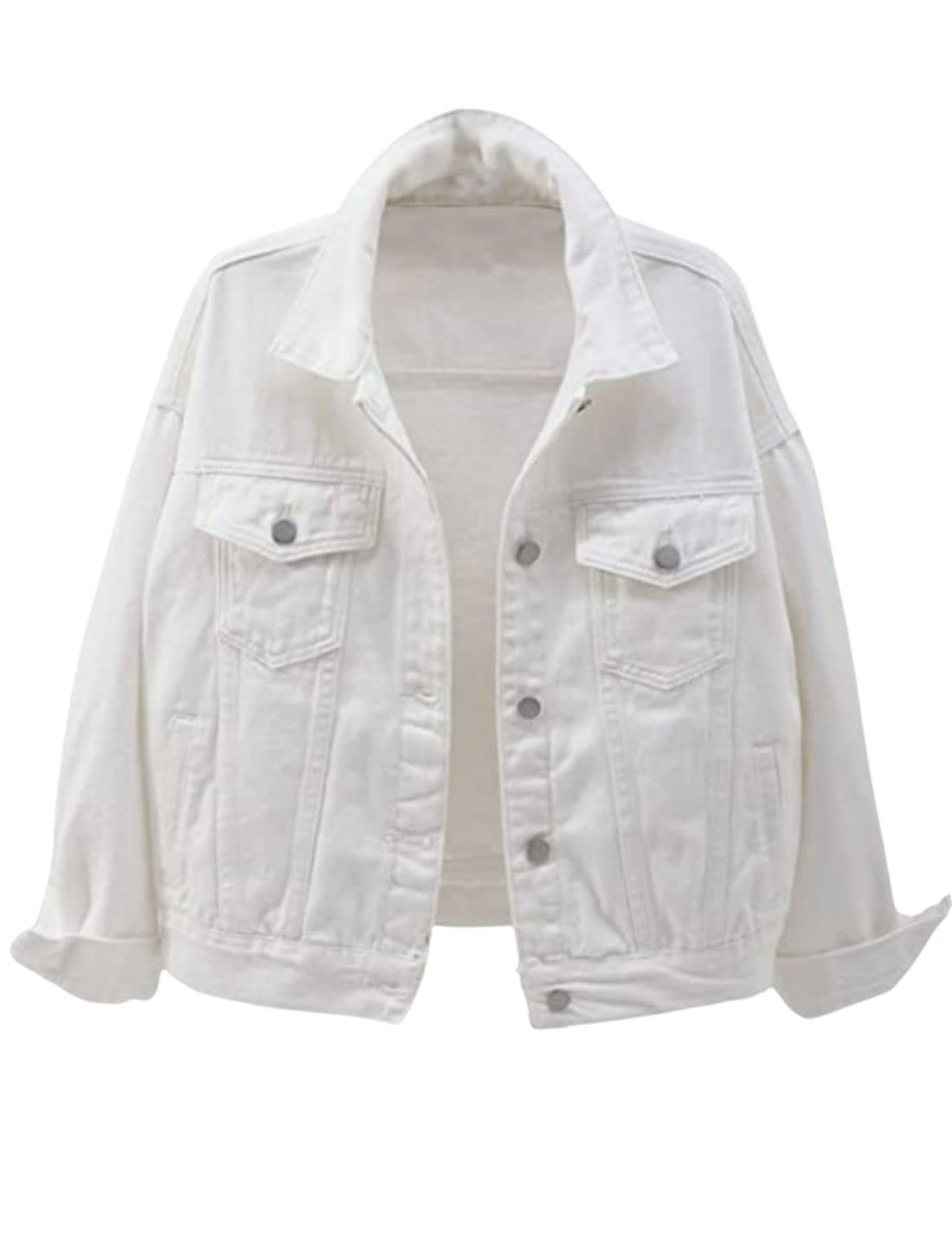 Unilexi Women's Solid Color Denim Jacket Long Sleeve Jean Jacket Casual Coat with Pockets