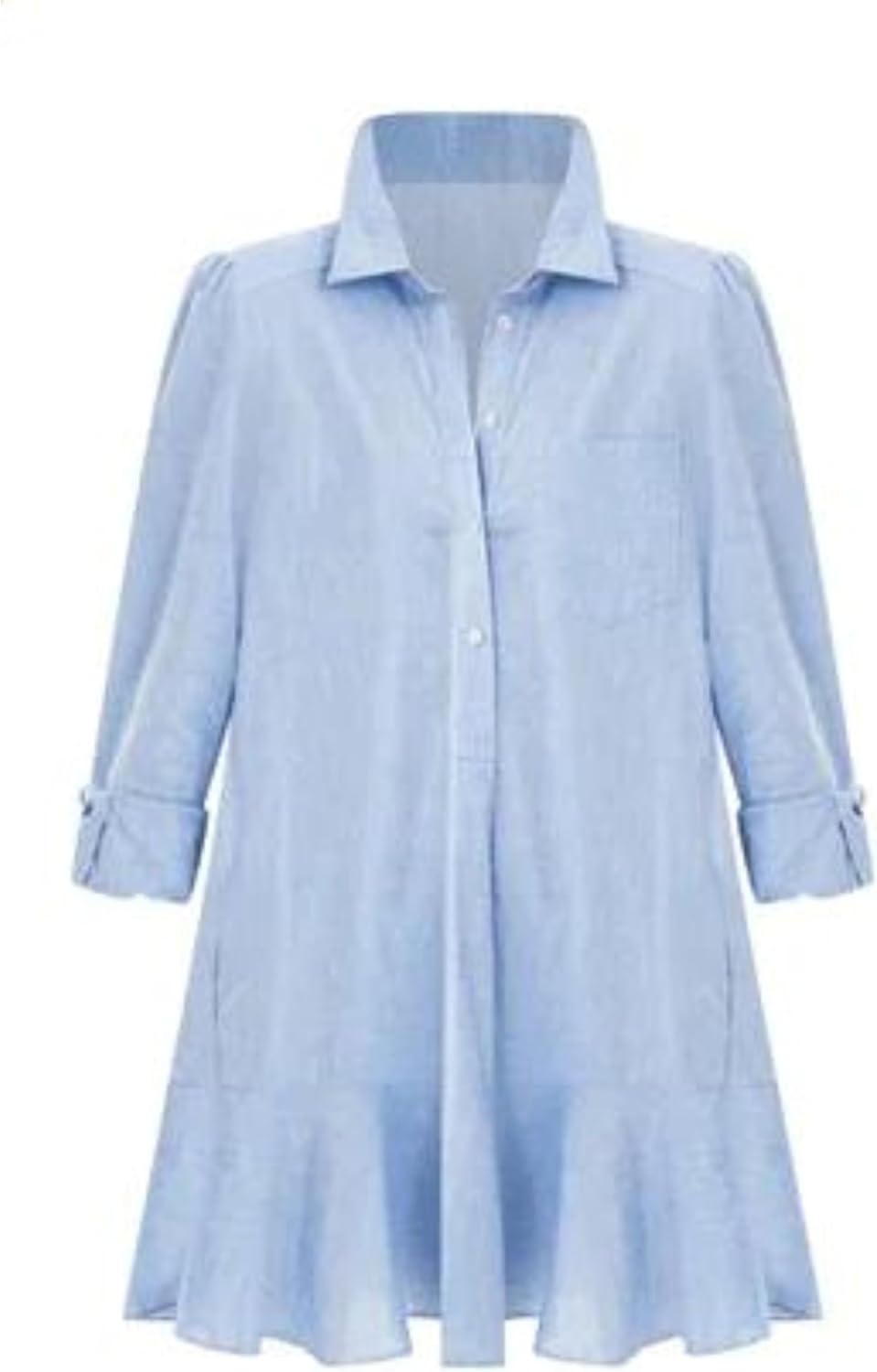 Unilexi Womens Trendy Collared Long Sleeve Shirt Dress Mini Shift Tunic Dress Ruffle Hem Blouses with Pockets