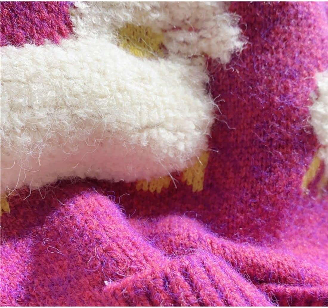 Unilexi Women's V Neck Button Long Sleeve Sweater Cartoon Sheep Cute Knitted Cardigan Coat with Pockets