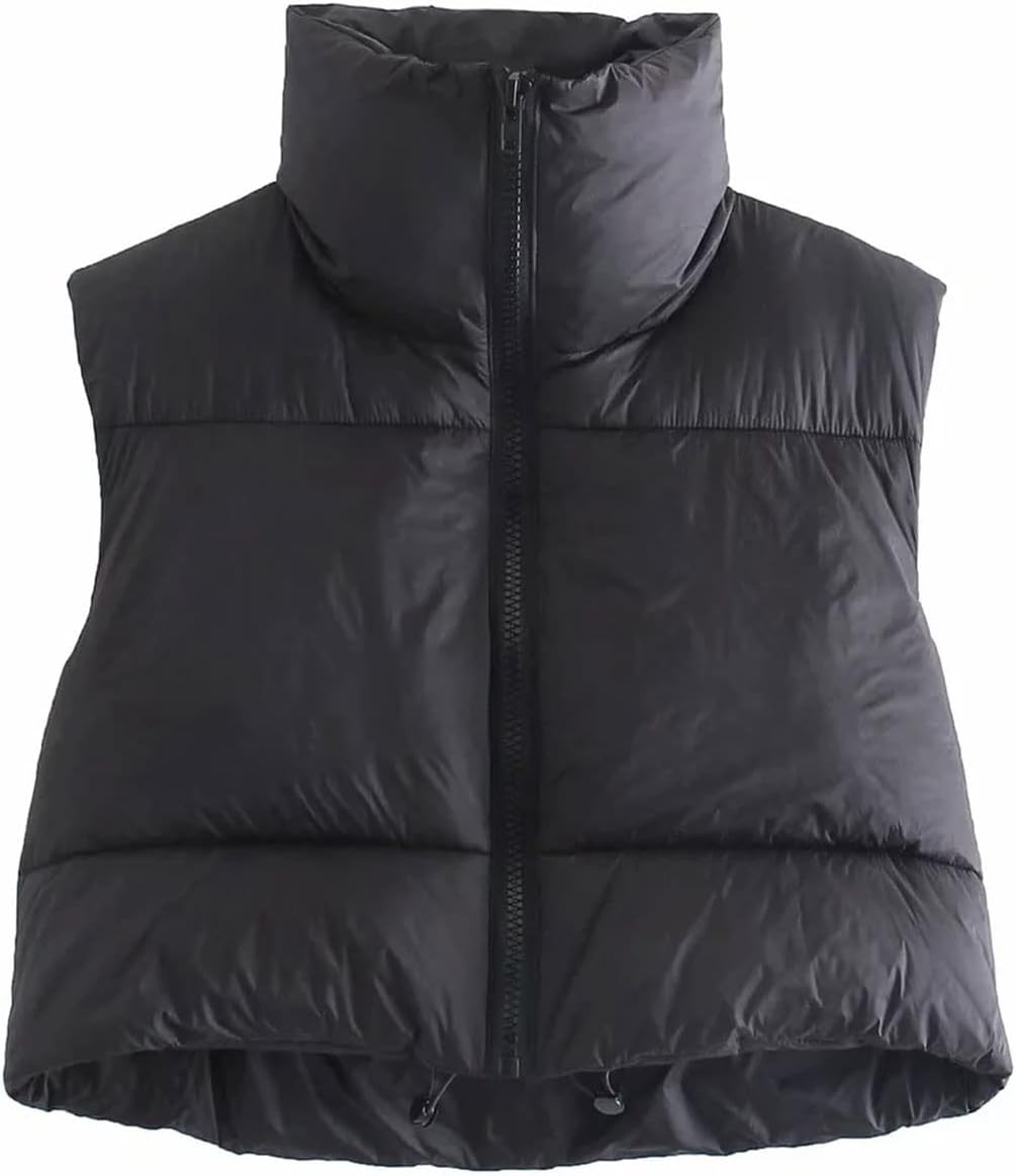 Unilexi Womens Warm Retro Padded Cropped Vest Stand Collar Puffer Short Vest Sleeveless Coat