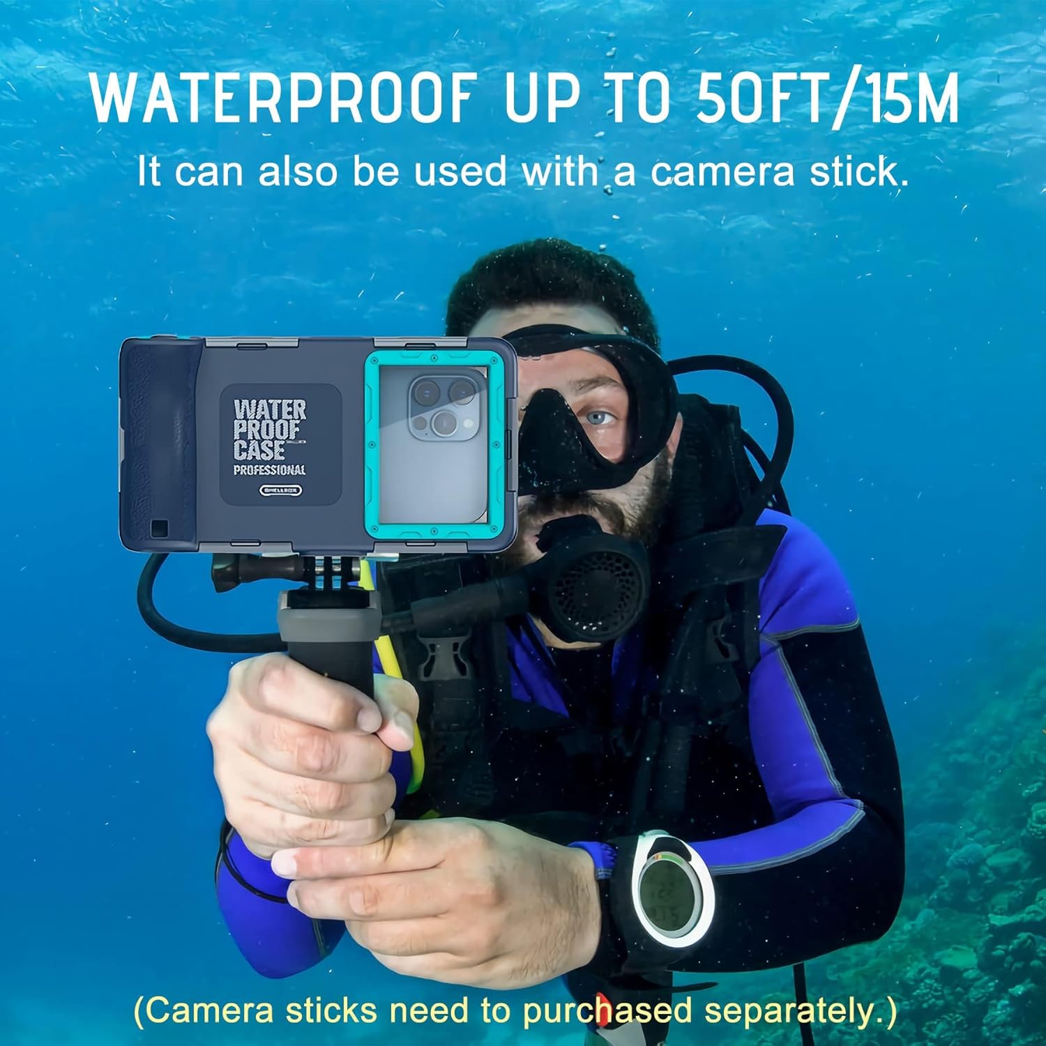 Universal Waterproof Phone Case for Snorkeling, IP68 Professional Diving Underwater Phone Case with Lanyard for iPhone Galaxy (Blue, Universal Waterproof Phone Case)