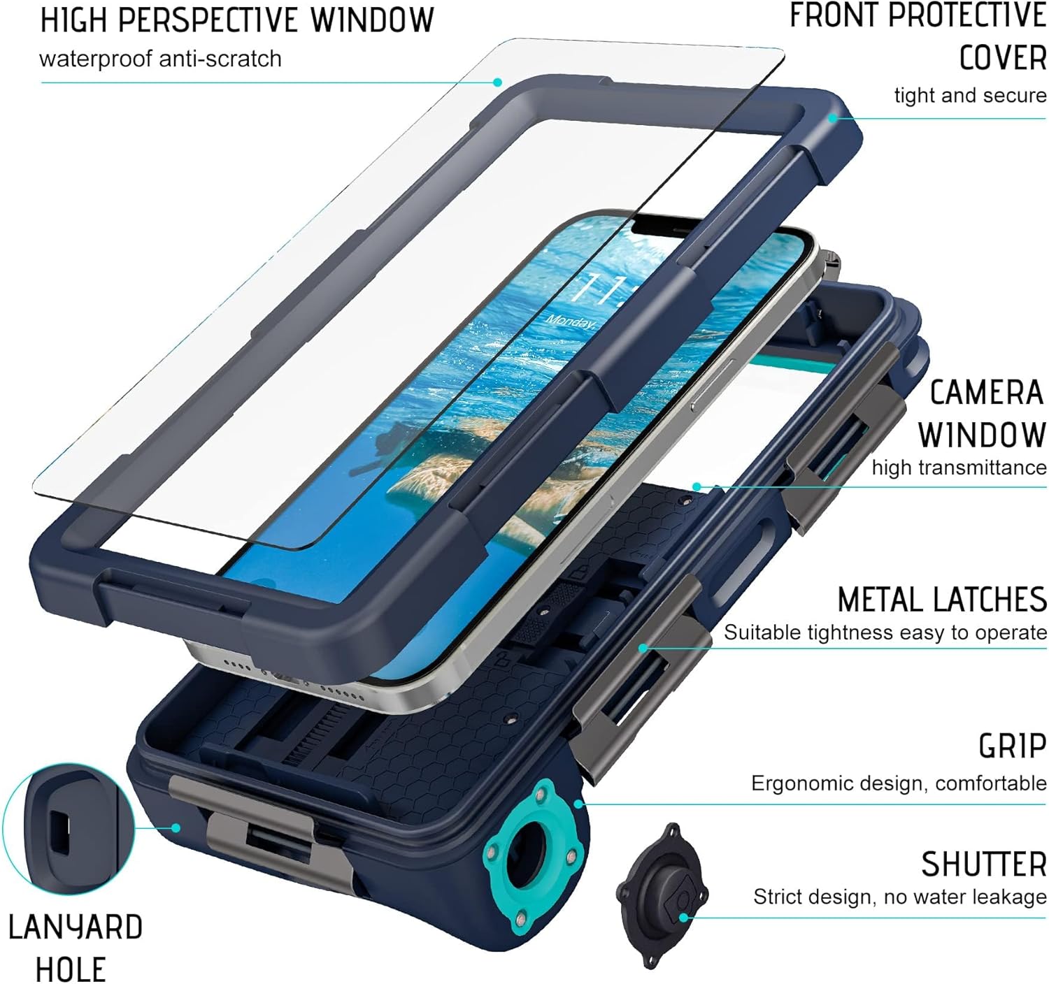 Universal Waterproof Phone Case for Snorkeling, IP68 Professional Diving Underwater Phone Case with Lanyard for iPhone Galaxy (Blue, Universal Waterproof Phone Case)