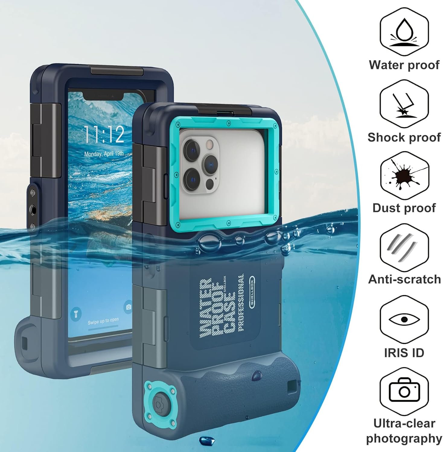 Universal Waterproof Phone Case for Snorkeling, IP68 Professional Diving Underwater Phone Case with Lanyard for iPhone Galaxy (Blue, Universal Waterproof Phone Case)