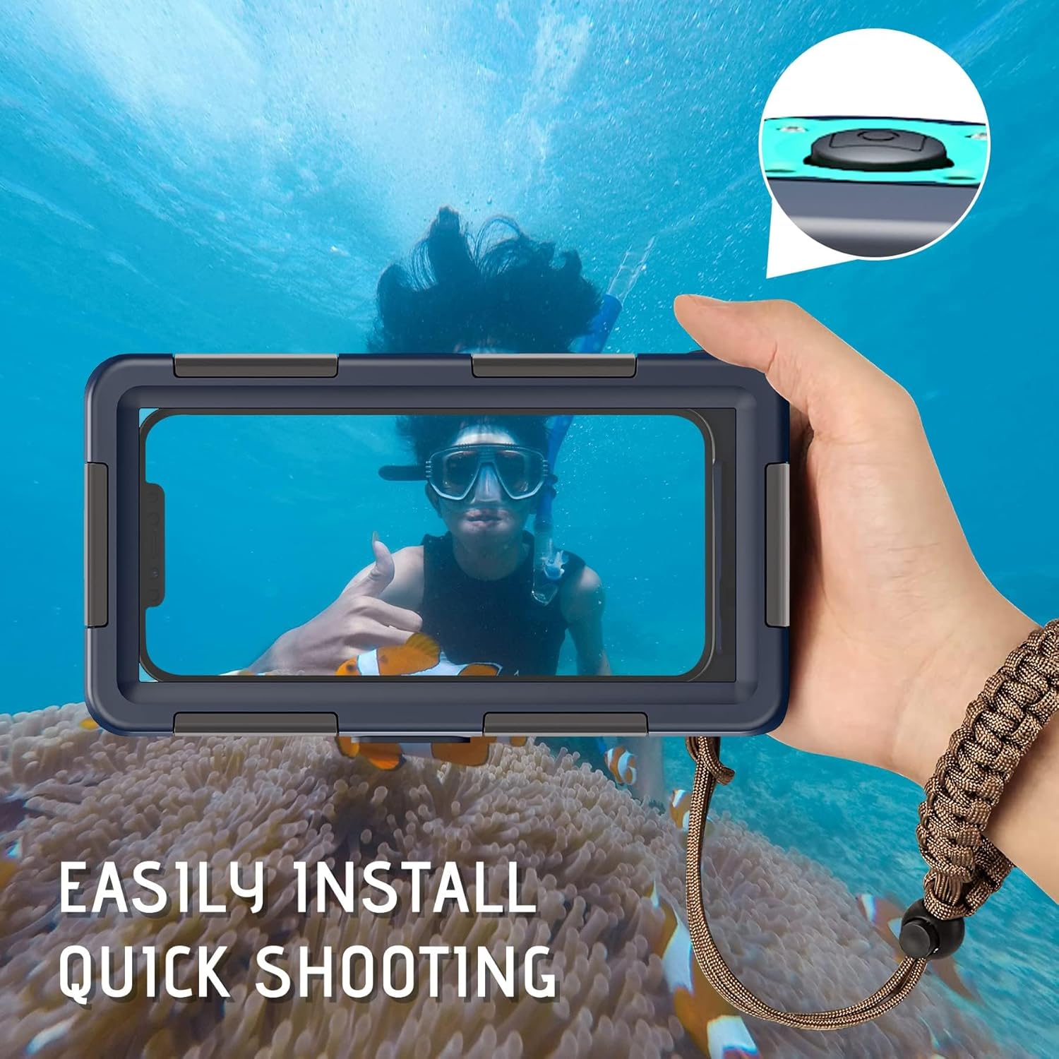 Universal Waterproof Phone Case for Snorkeling, IP68 Professional Diving Underwater Phone Case with Lanyard for iPhone Galaxy (Blue, Universal Waterproof Phone Case)