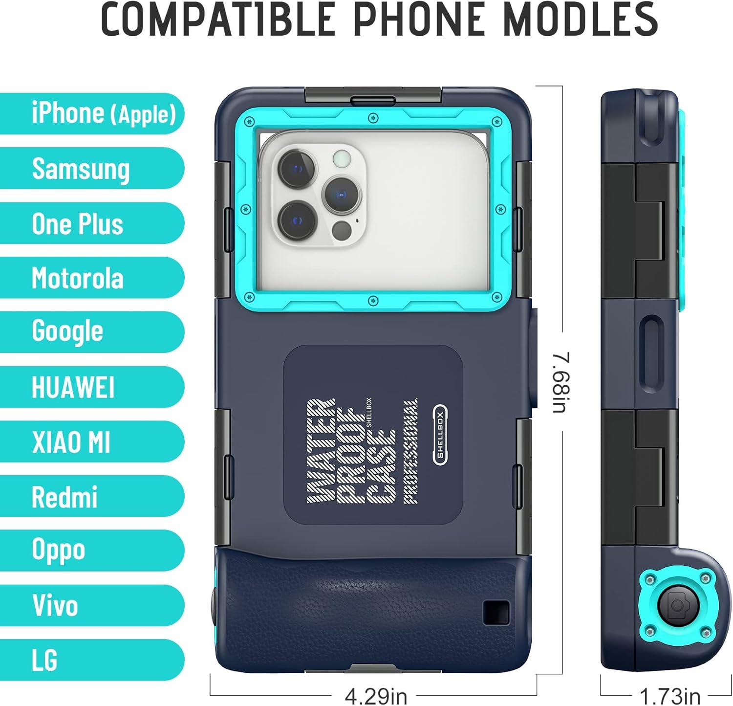 Universal Waterproof Phone Case for Snorkeling, IP68 Professional Diving Underwater Phone Case with Lanyard for iPhone Galaxy (Blue, Universal Waterproof Phone Case)